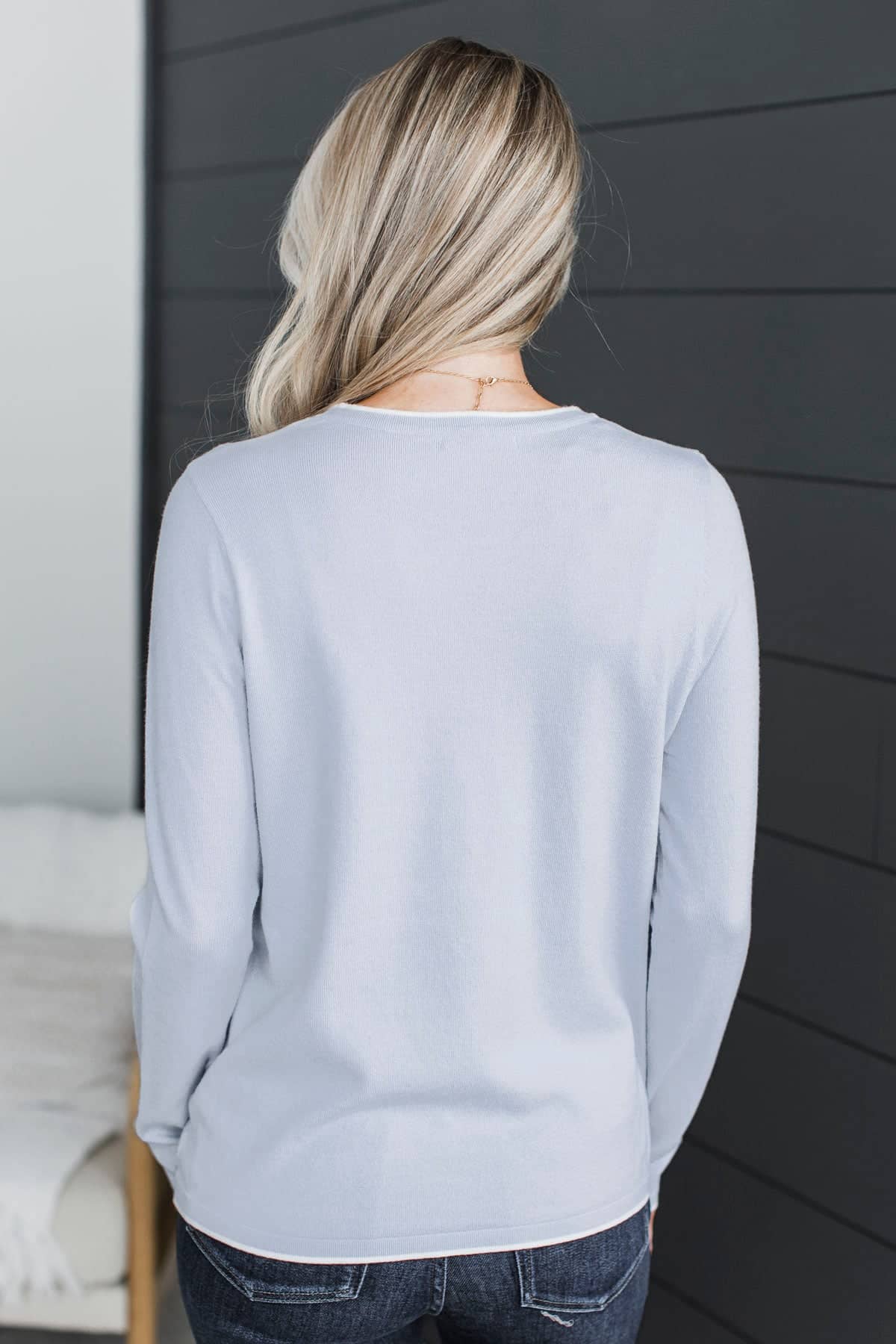 Amazing Confidence Contrast Knit Sweater- Powder Blue - Image 7