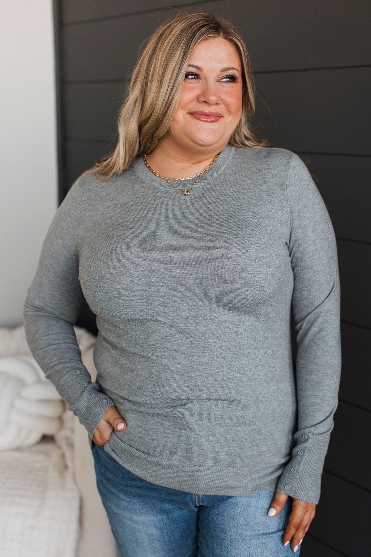Amazing Moments Lightweight Knit Sweater- Heather Grey - Image 3