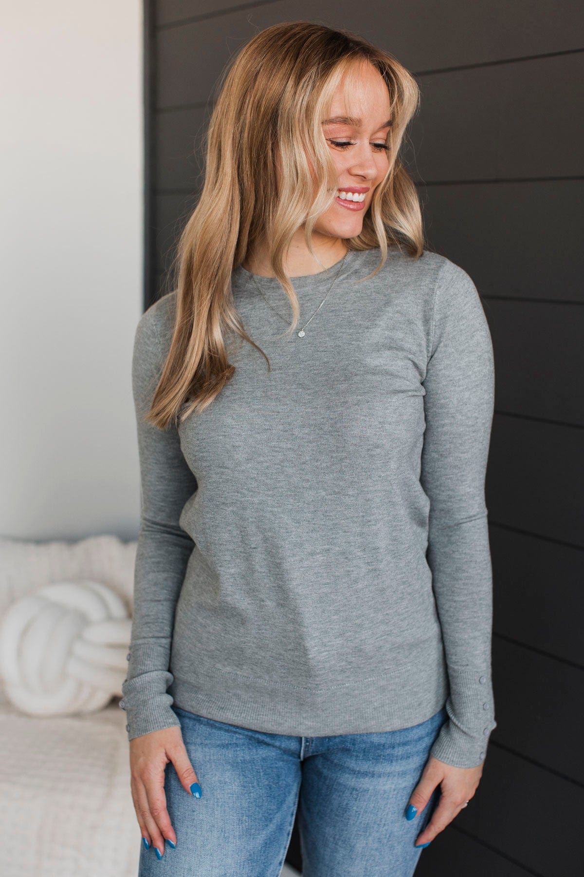 Amazing Moments Lightweight Knit Sweater- Heather Grey - Image 4