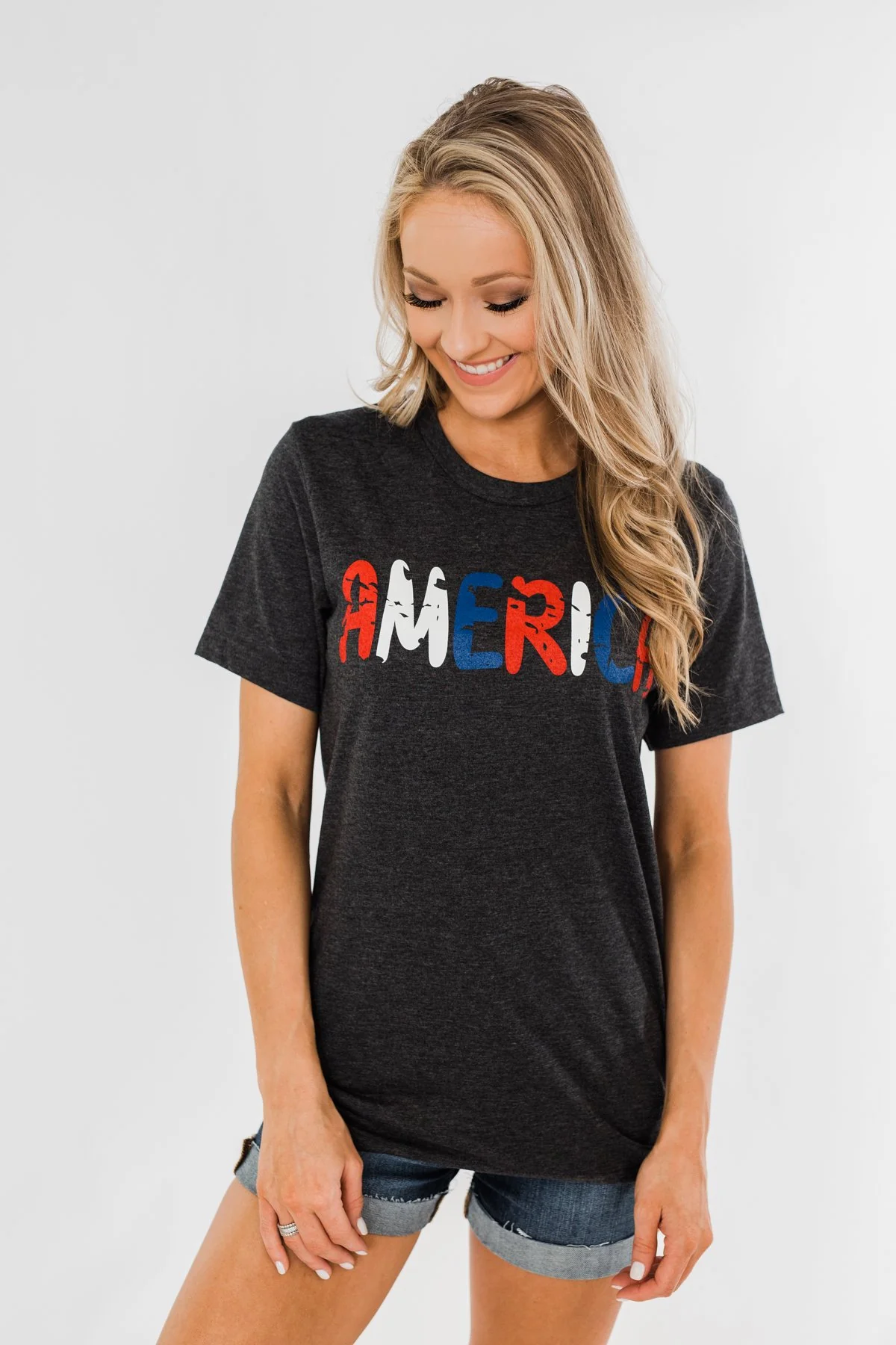 "America" Colorful Graphic Tee- Charcoal - Image 3