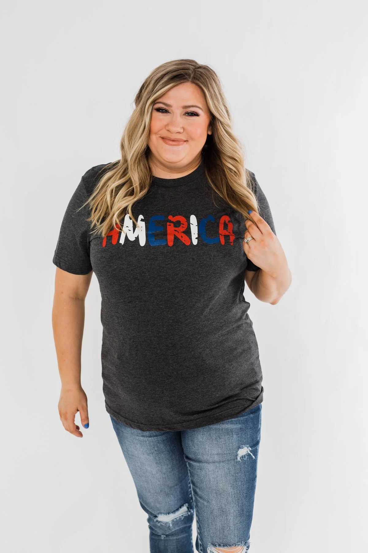 "America" Colorful Graphic Tee- Charcoal - Image 6