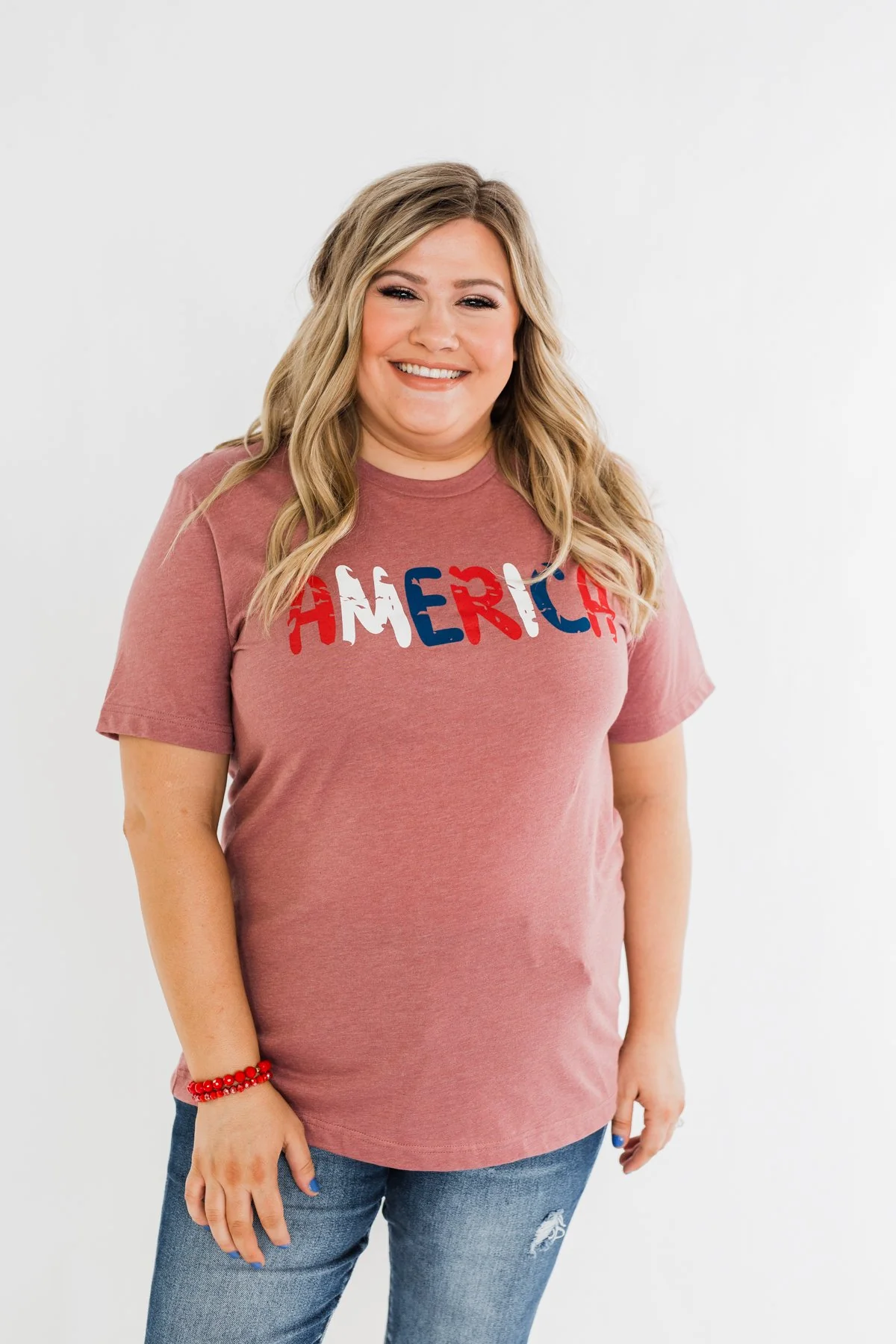 "America" Colorful Graphic Tee- Light Maroon - Image 6