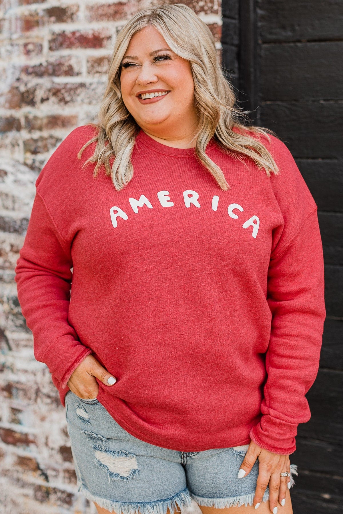 "America" Crew Neck Pullover- Red - Image 3