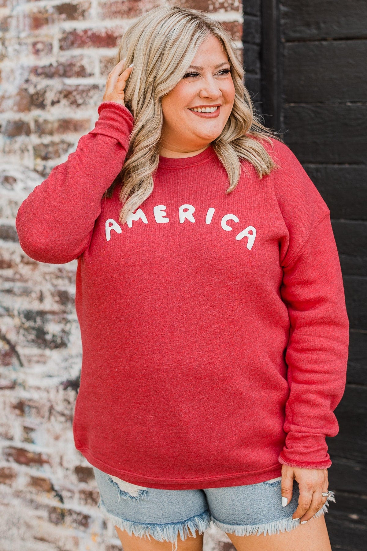 "America" Crew Neck Pullover- Red - Image 4