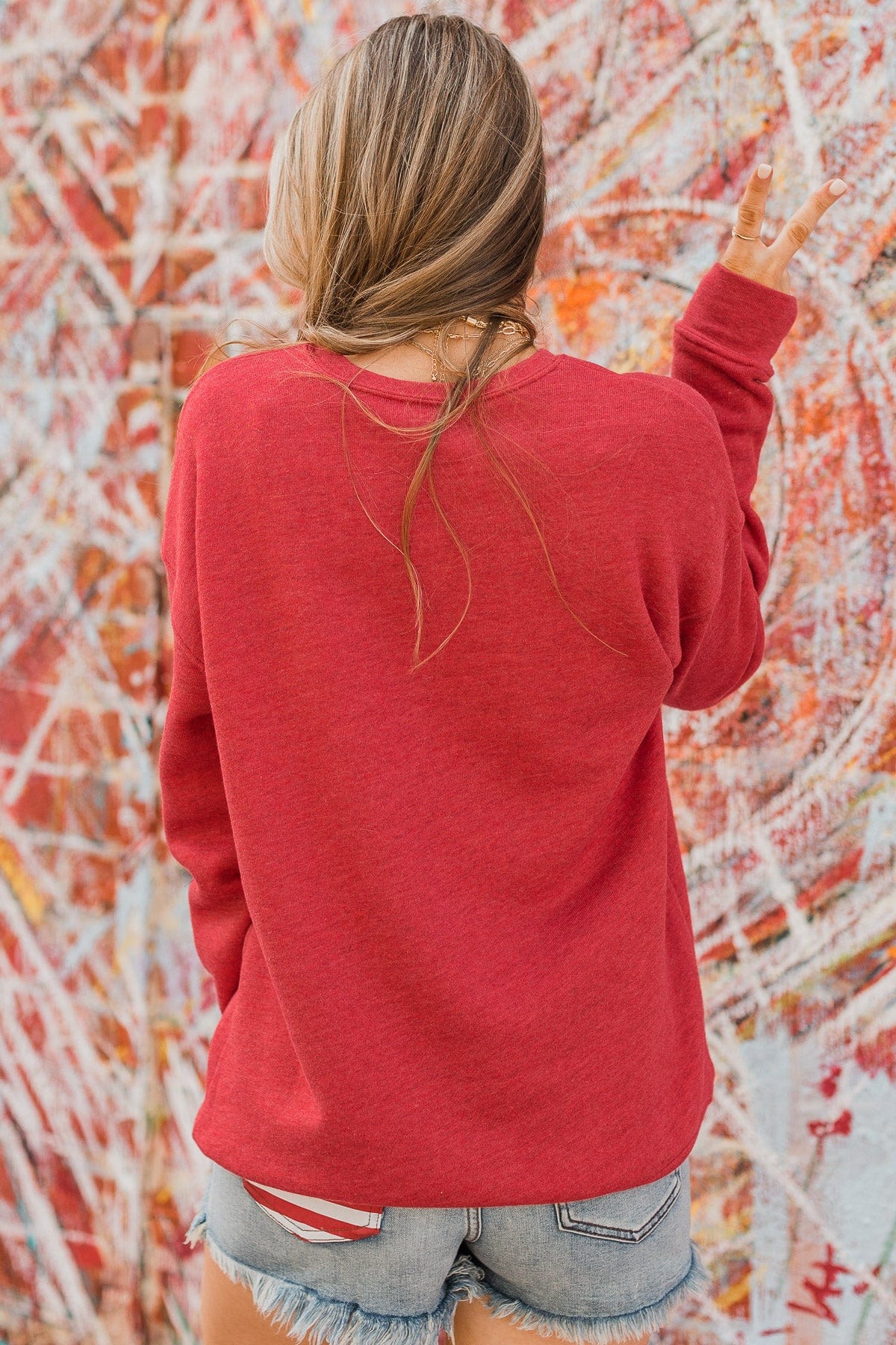 "America" Crew Neck Pullover- Red - Image 7