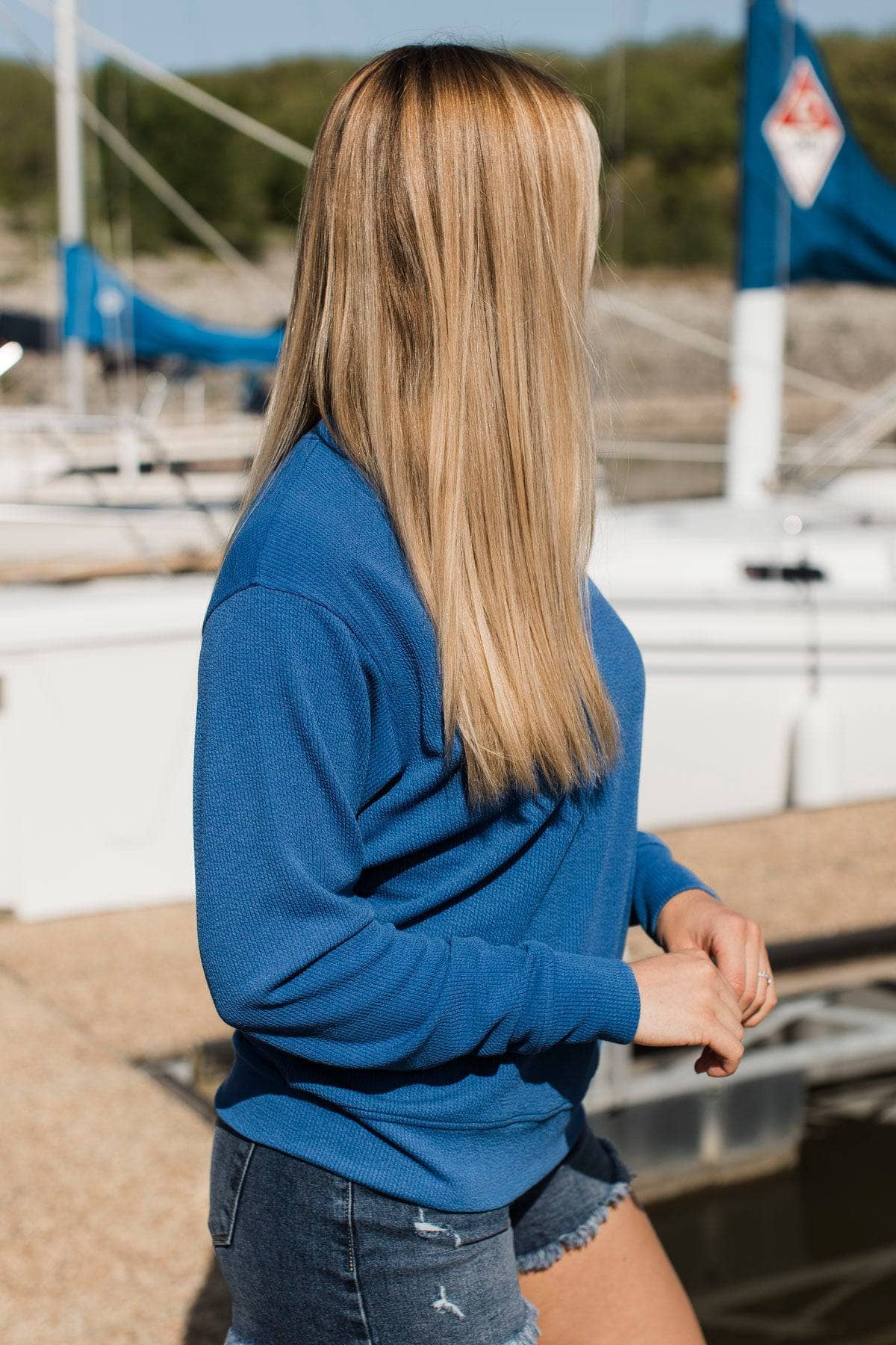"America Est. 1776" Ribbed Crew Neck Pullover- Blue - Image 5