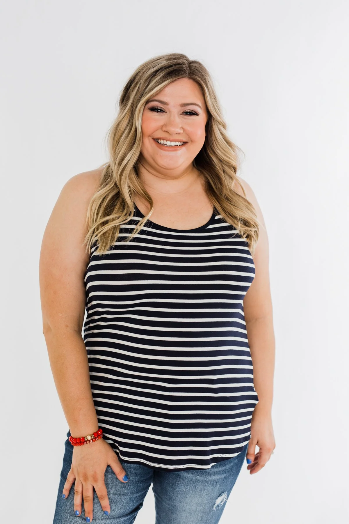 American Cutie Stripes & Polka Dot Tank Top- Navy - Image 4