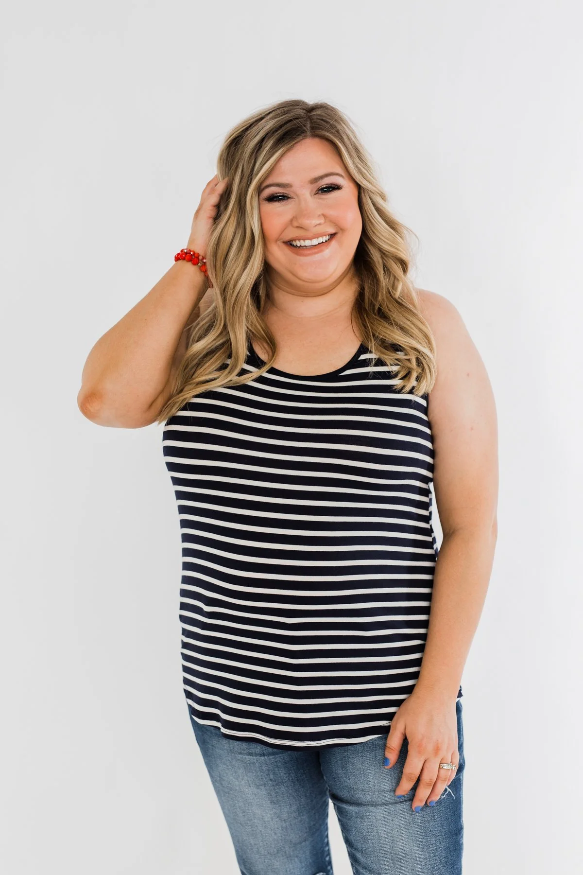 American Cutie Stripes & Polka Dot Tank Top- Navy - Image 6