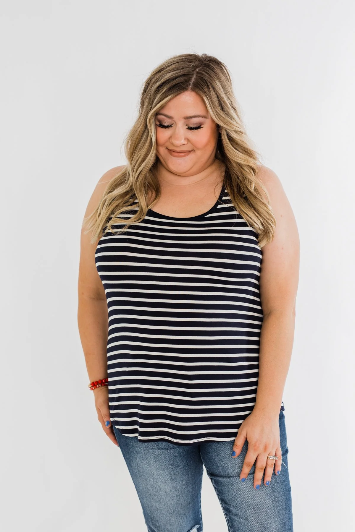 American Cutie Stripes & Polka Dot Tank Top- Navy - Image 8