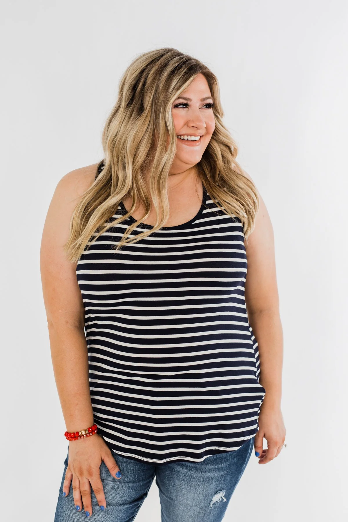 American Cutie Stripes & Polka Dot Tank Top- Navy - Image 9