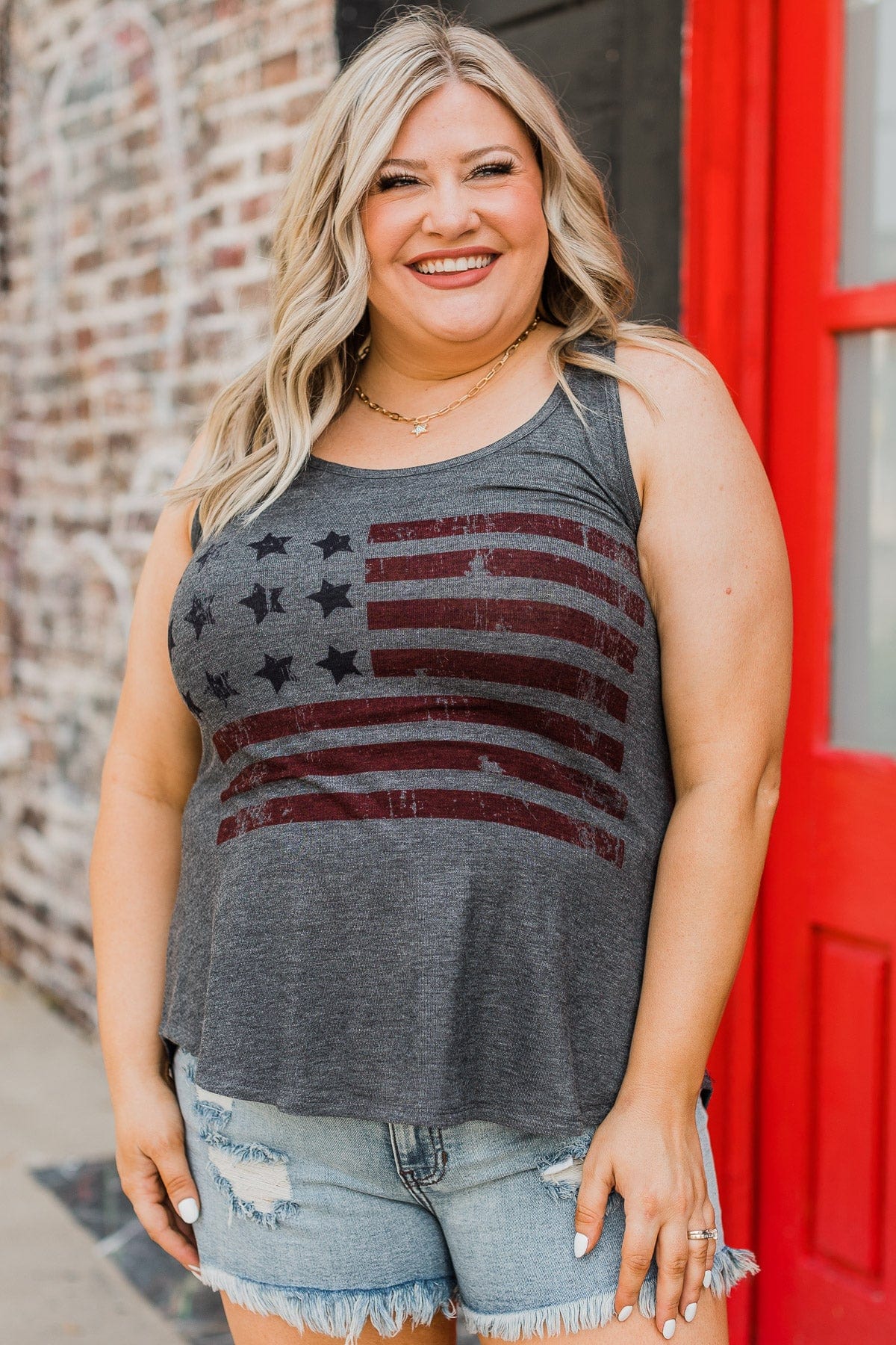 American Dream Graphic Tank Top- Charcoal - Image 7