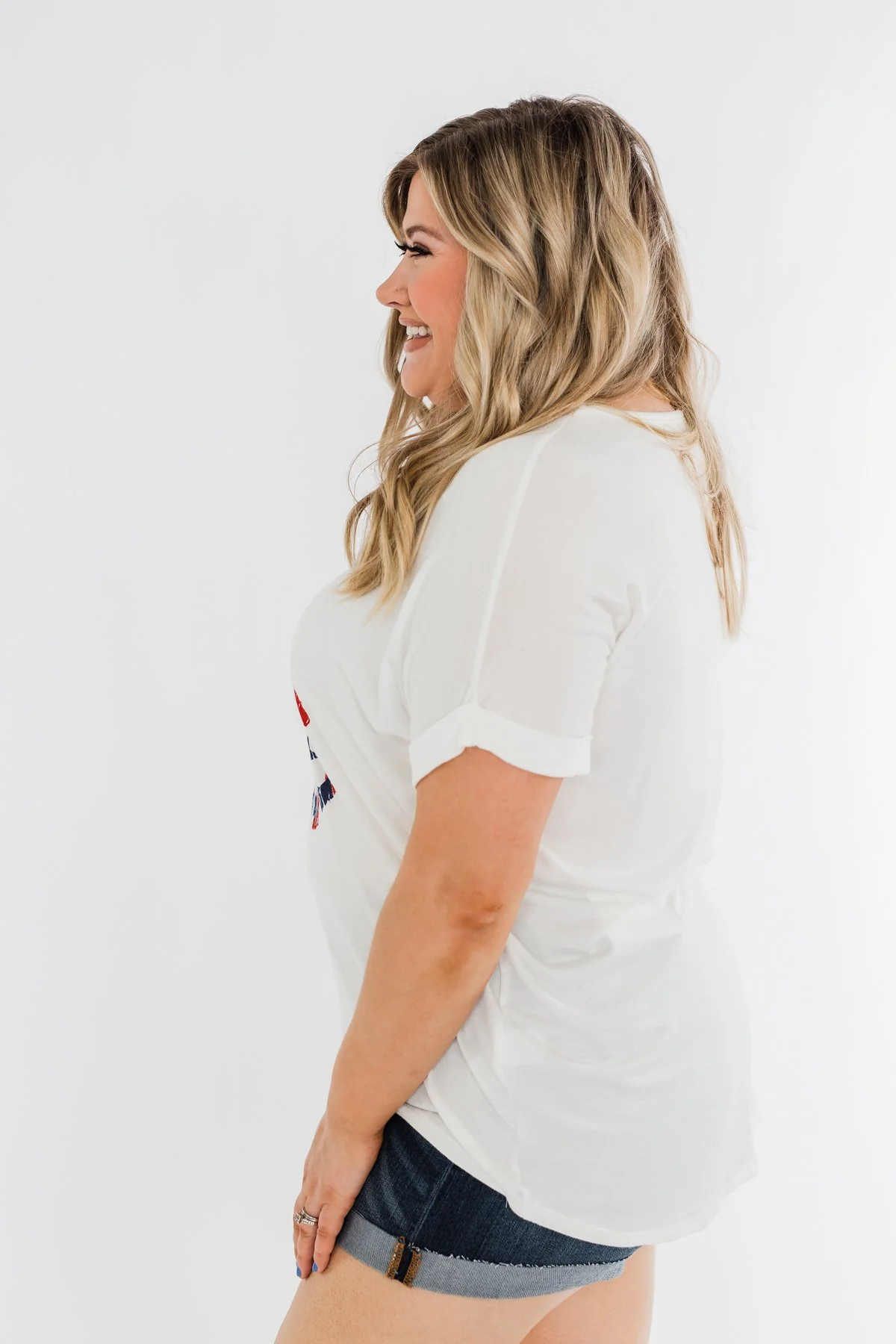 American Flag Lip Graphic Top- Ivory - Image 8