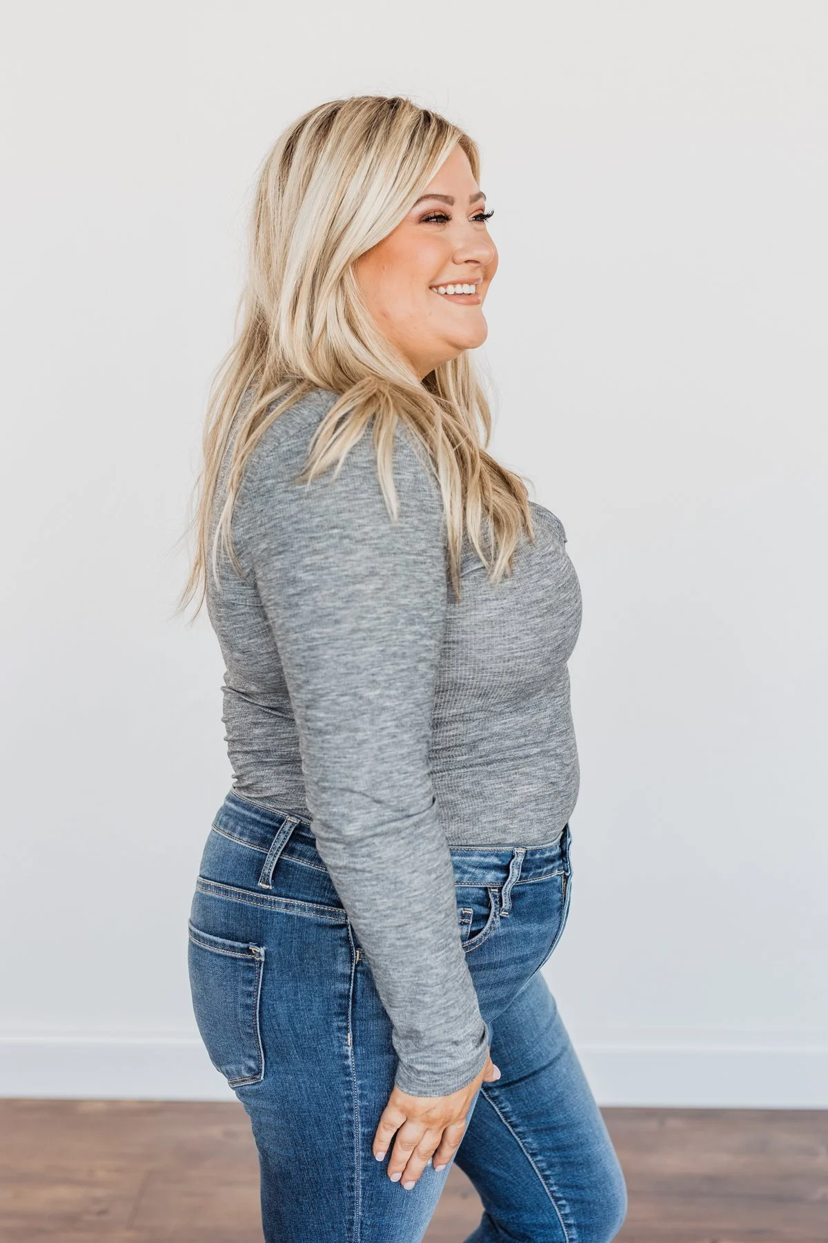 American Woman Henley Bodysuit- Heather Grey - Image 10