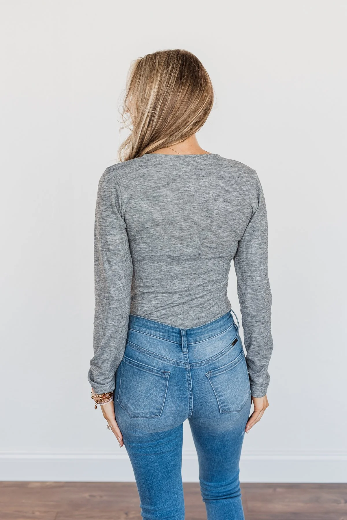 American Woman Henley Bodysuit- Heather Grey - Image 12