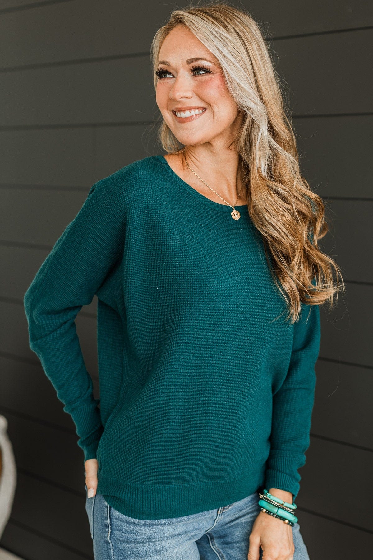 Among The Clouds Knit Sweater- Dark Jade - Image 3
