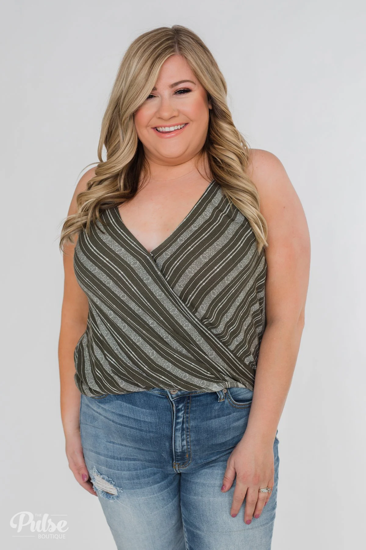 Among the Wild Wrap Detail Tank Top- Dark Olive - Image 11