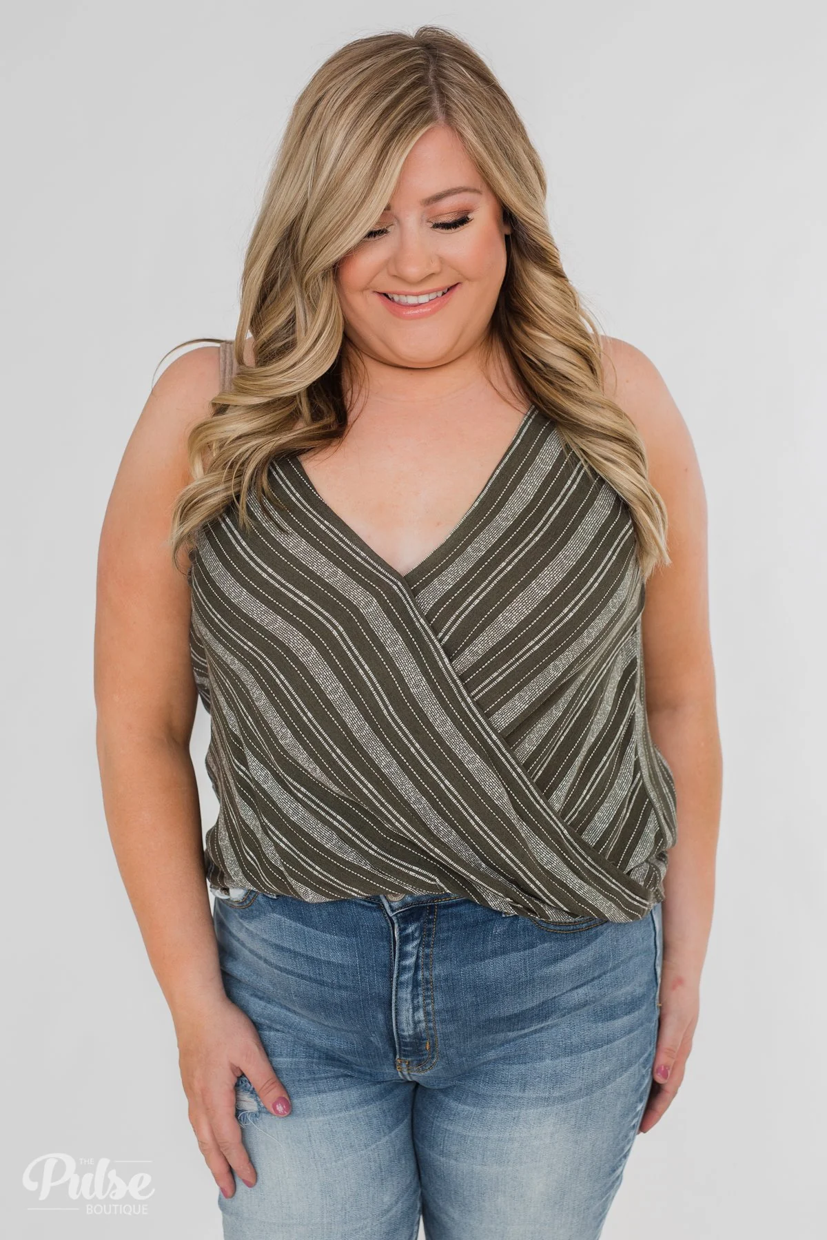 Among the Wild Wrap Detail Tank Top- Dark Olive - Image 12