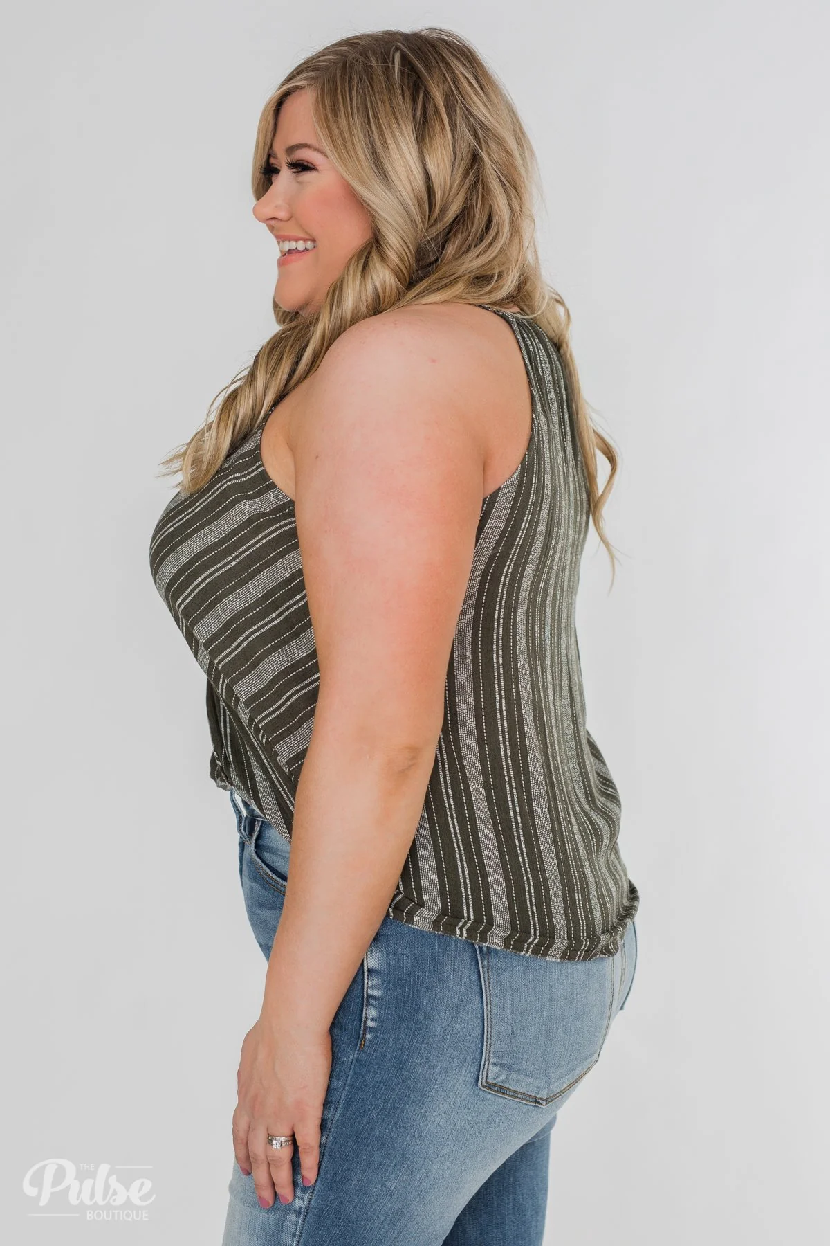 Among the Wild Wrap Detail Tank Top- Dark Olive - Image 13