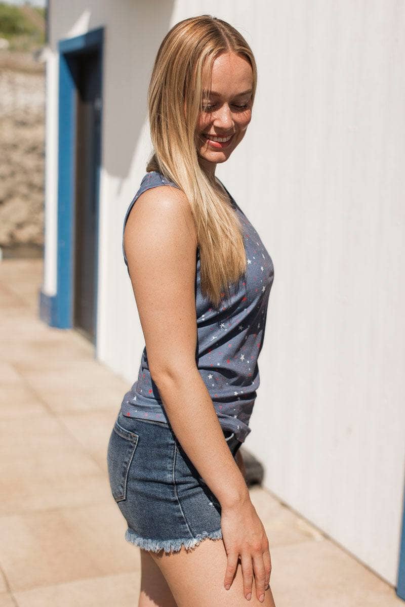 Amongst The Stars Printed Tank Top- Navy - Image 5