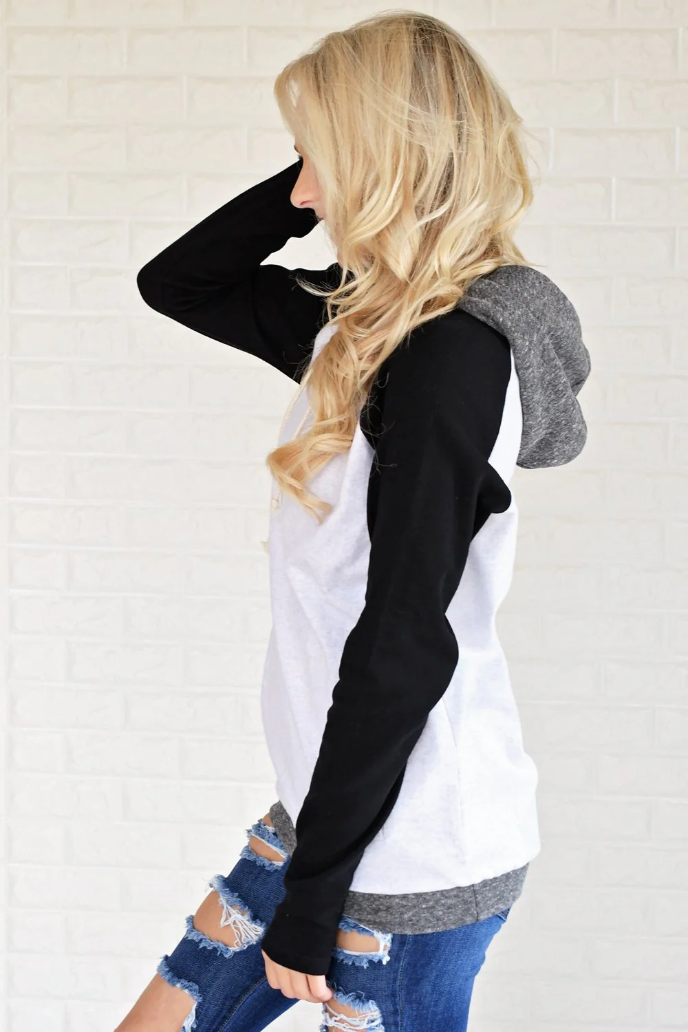 Ampersand Ave. Double Hooded Sweatshirt ~ Black & White - Image 4