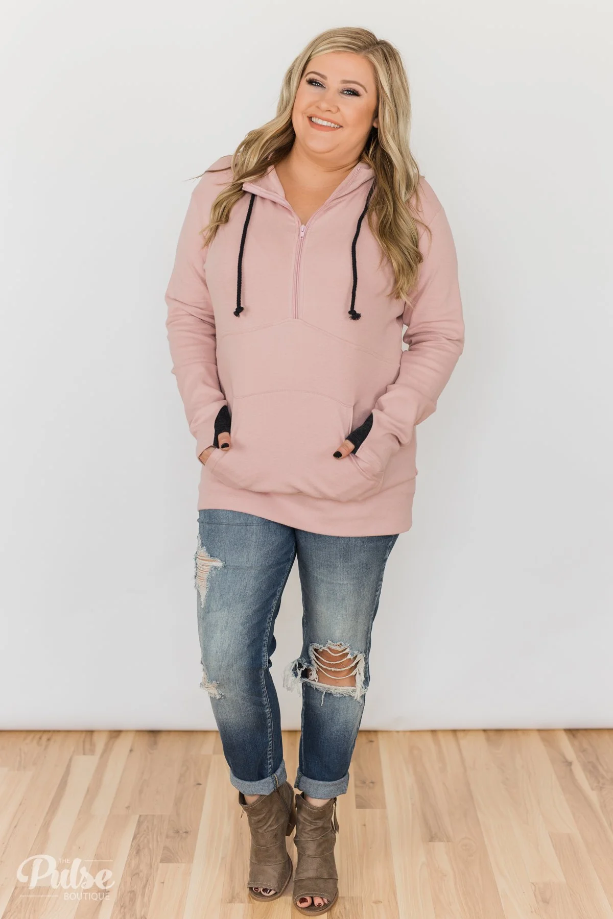 Ampersand Half Zip Hoodie- Blush - Image 3