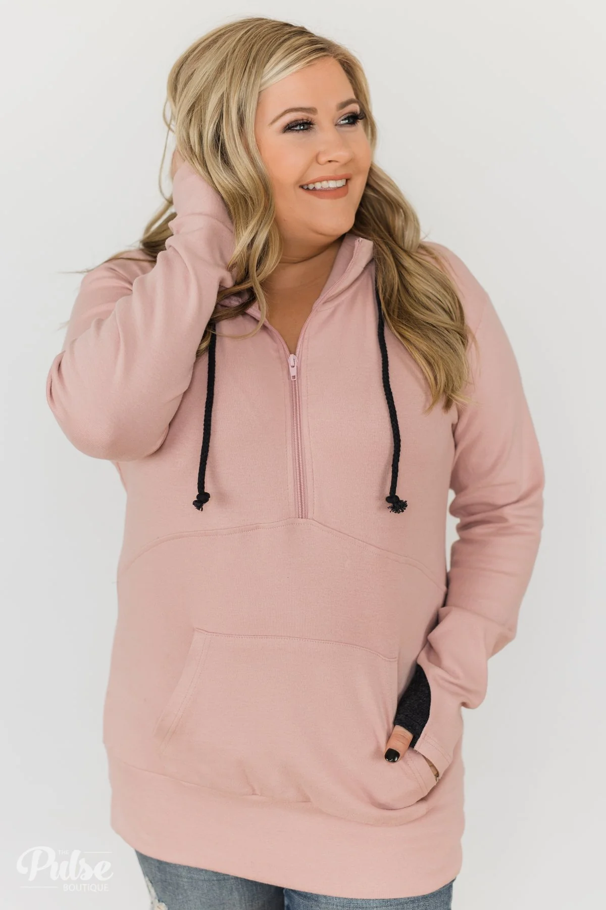 Ampersand Half Zip Hoodie- Blush - Image 6