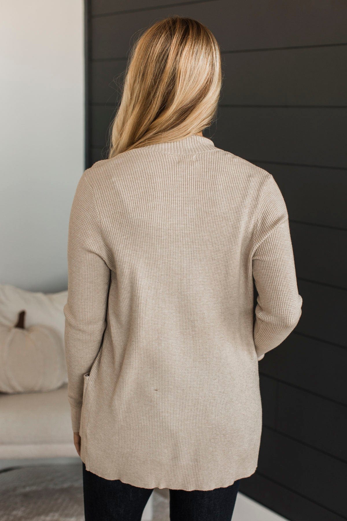 An Afternoon Out Waffle Knit Cardigan- Oatmeal - Image 8