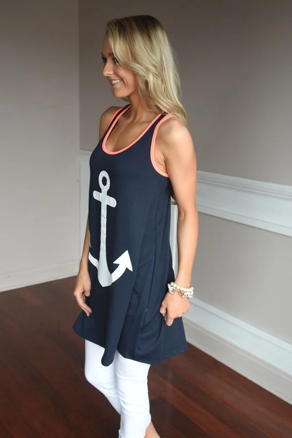 Anchor Tank Top ~ Coral - Image 4
