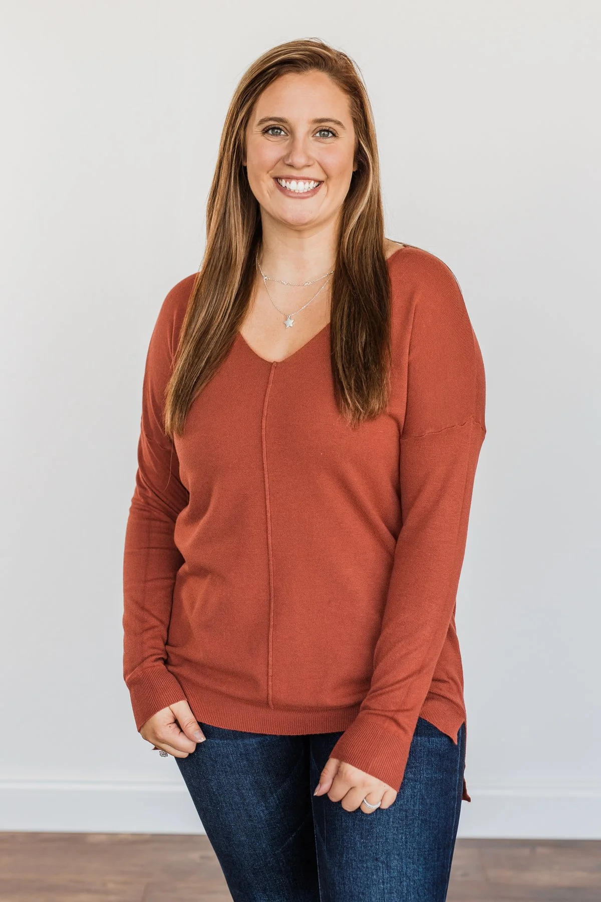 Angel On Earth V-Neck Sweater- Brick - Image 3