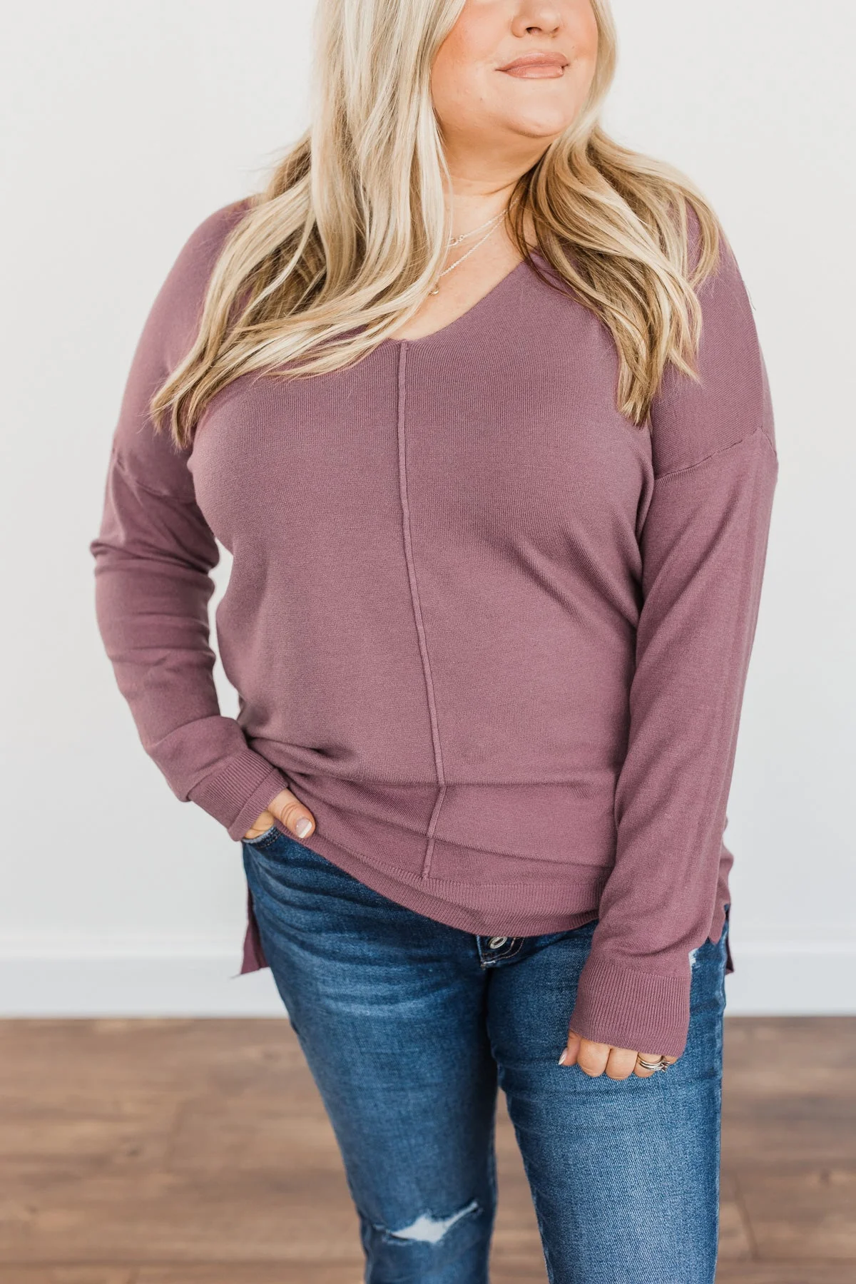 Angel On Earth V-Neck Sweater- Dark Lavender - Image 2