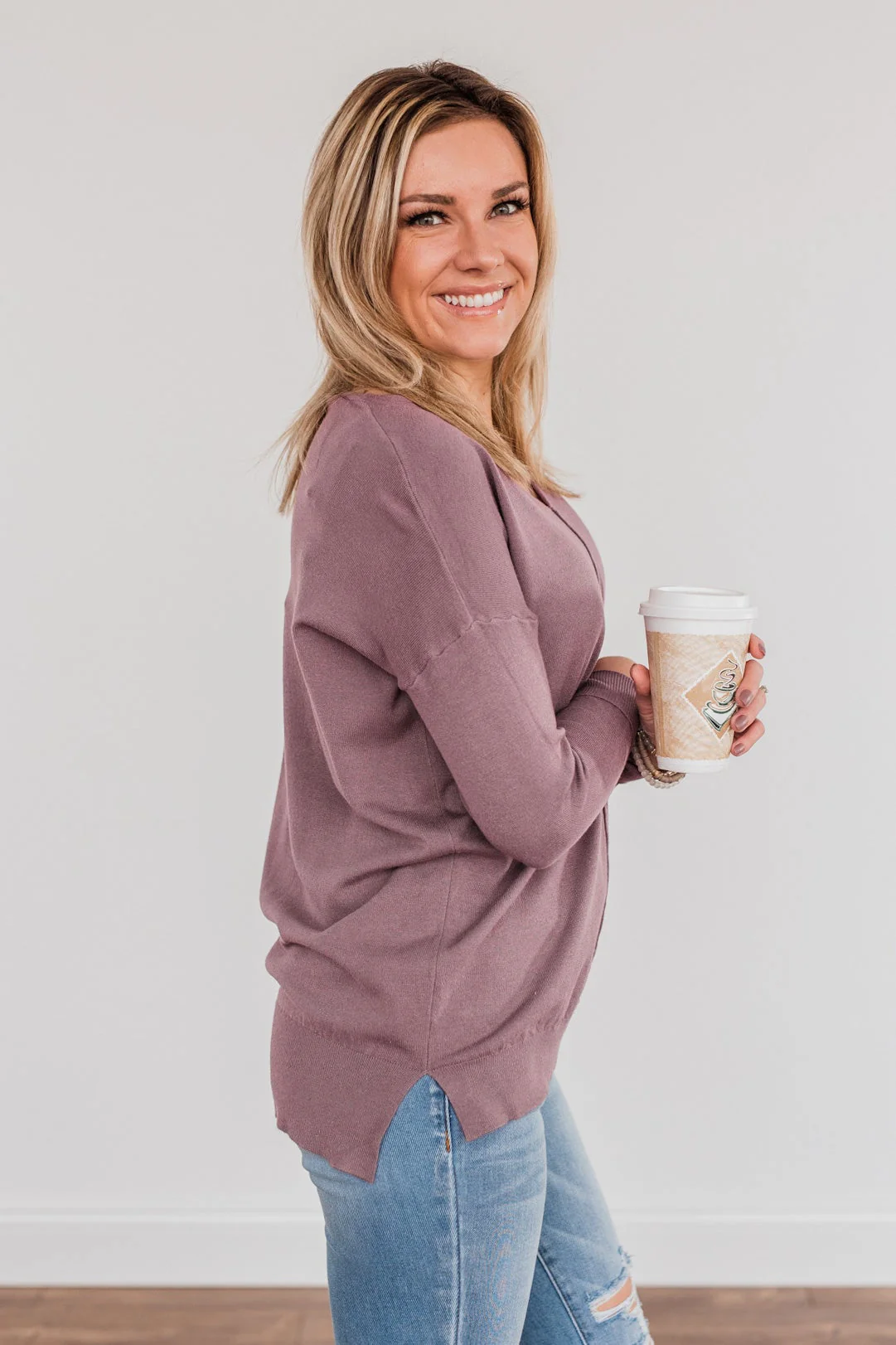 Angel On Earth V-Neck Sweater- Dark Lavender - Image 9