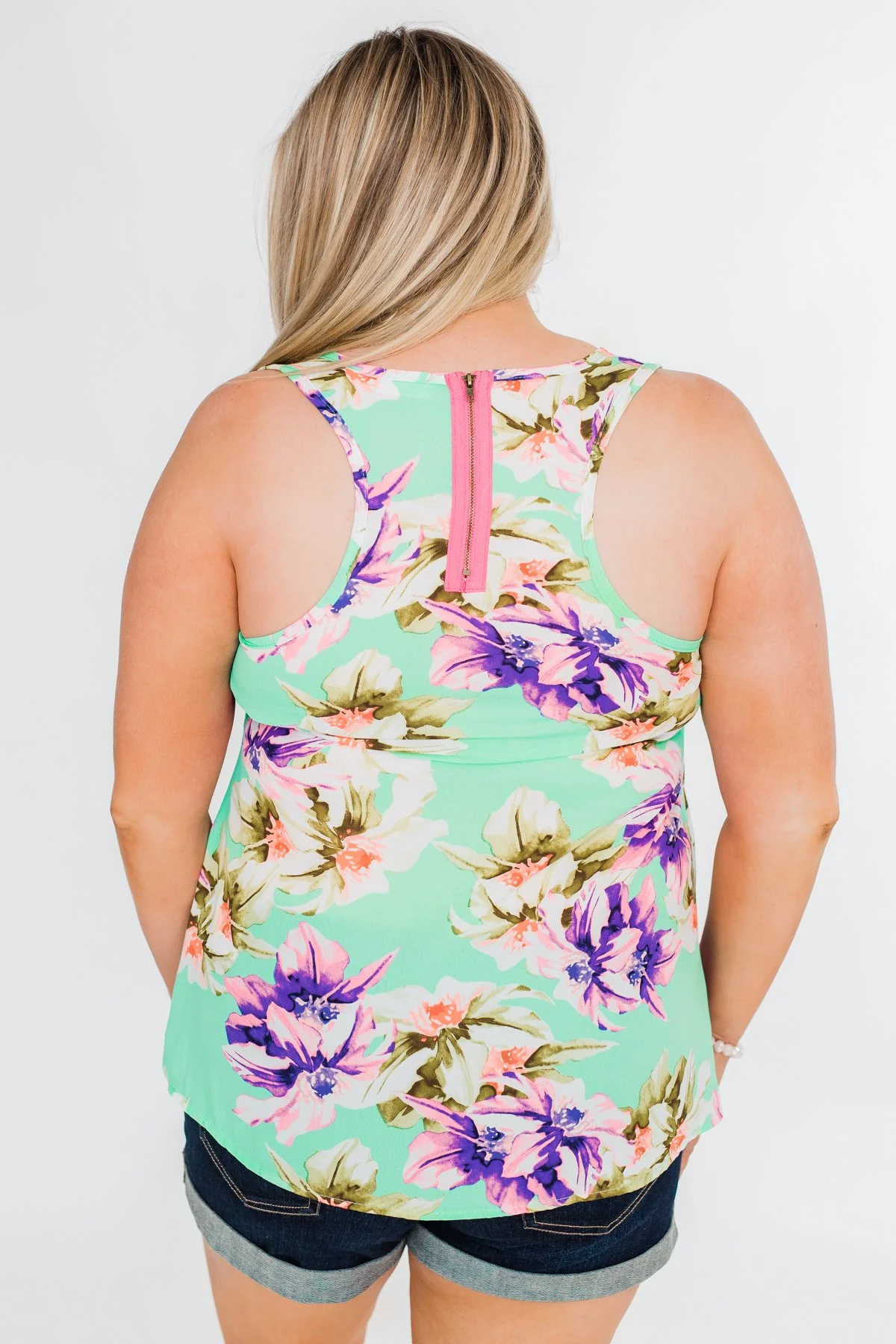 Another Day in Paradise Floral Tank Top- Bright Mint - Image 11