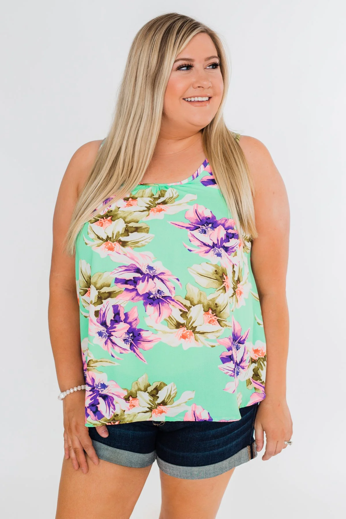 Another Day in Paradise Floral Tank Top- Bright Mint - Image 7