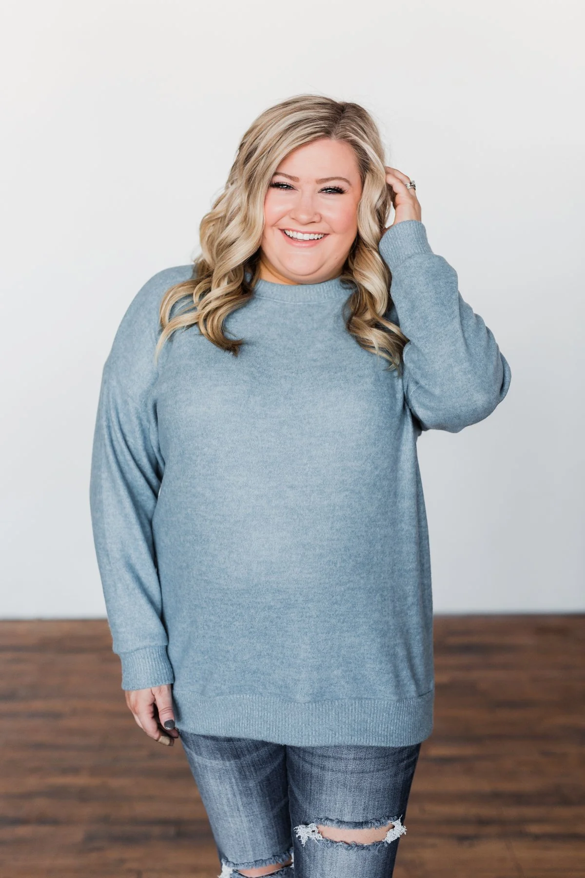 Another Day Long Sleeve Knit Sweater- Blue - Image 2