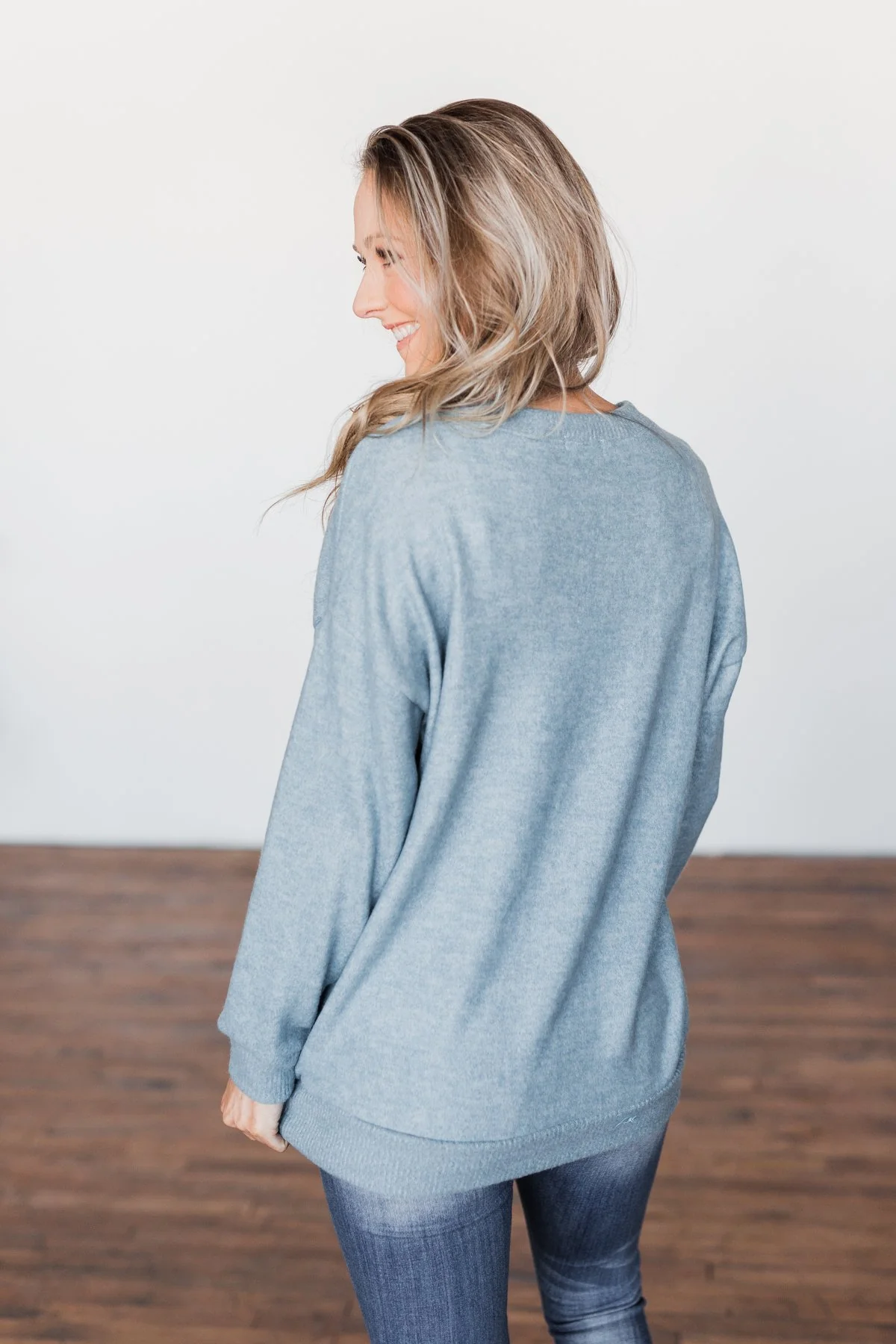 Another Day Long Sleeve Knit Sweater- Blue - Image 9