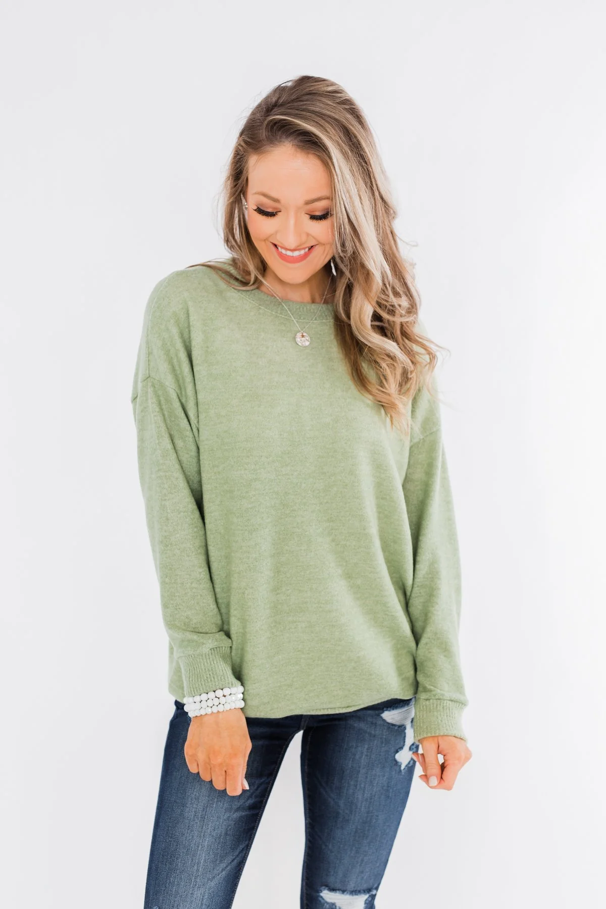 Another Day Long Sleeve Knit Sweater- Soft Green - Image 5