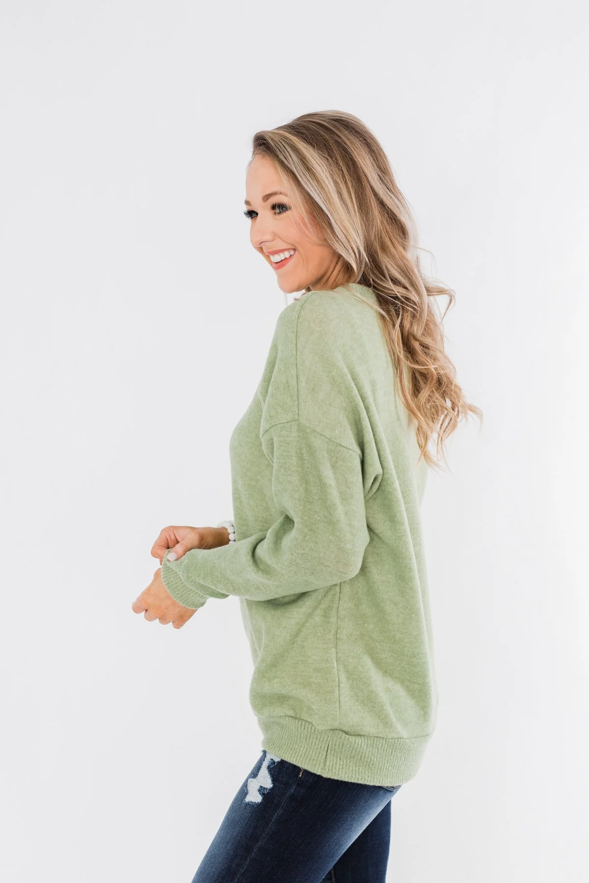 Another Day Long Sleeve Knit Sweater- Soft Green - Image 8