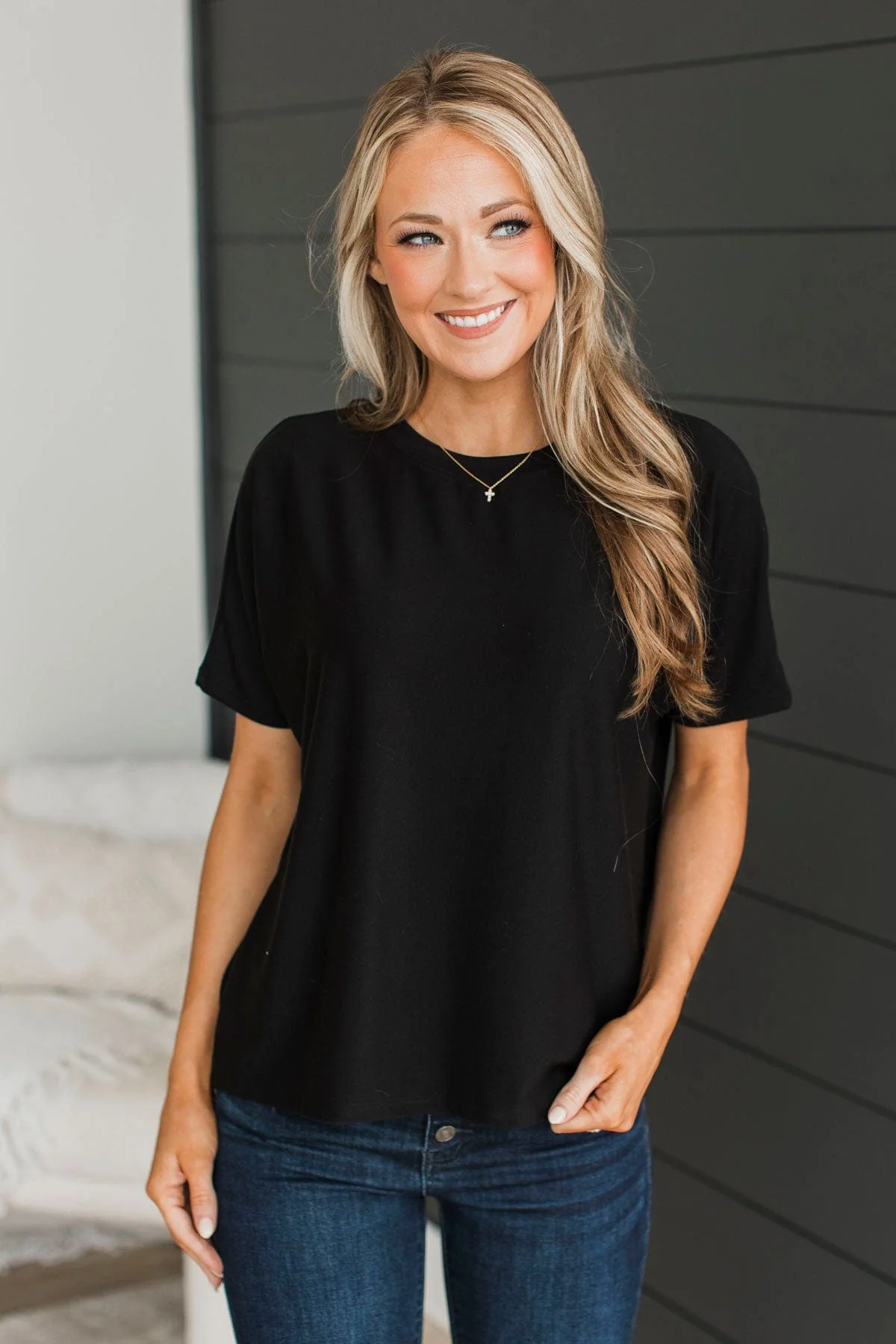 Another Place & Time Short Sleeve Top- Black - Image 4