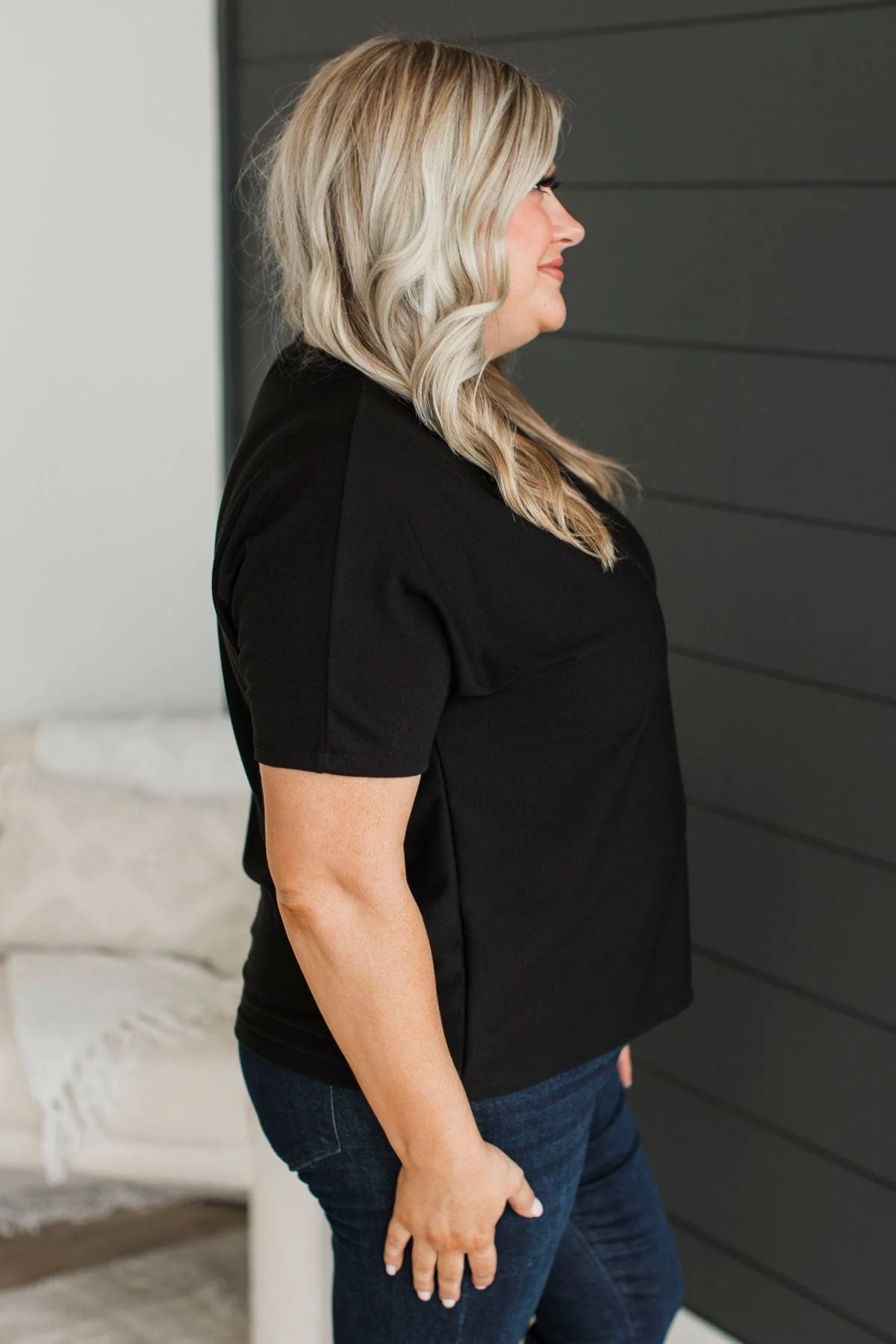 Another Place & Time Short Sleeve Top- Black - Image 5