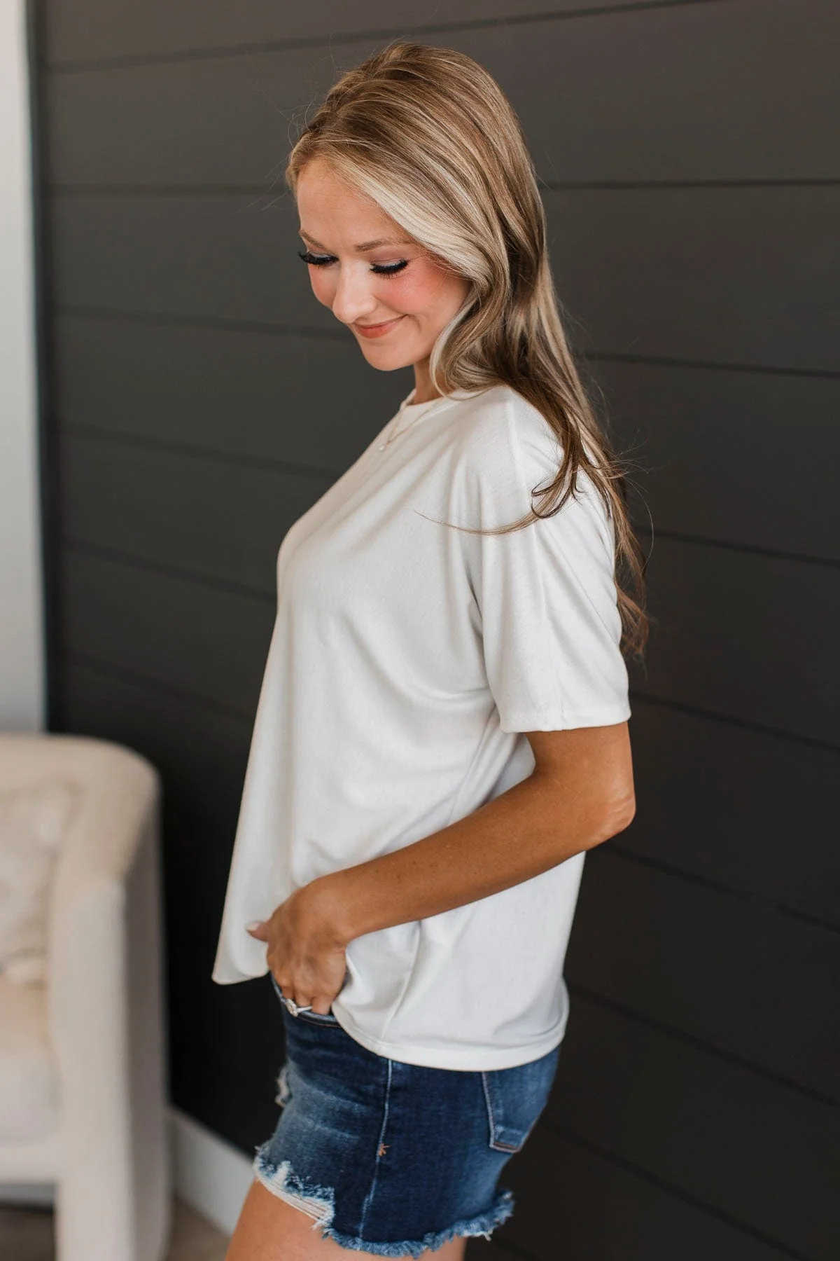 Another Place & Time Short Sleeve Top- Off-White - Image 6