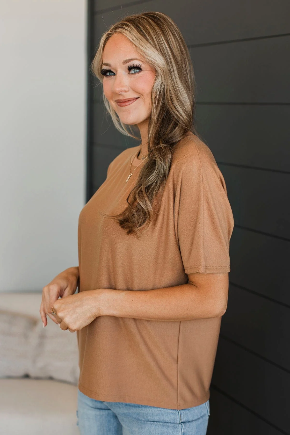 Another Place & Time Short Sleeve Top- Tan - Image 5