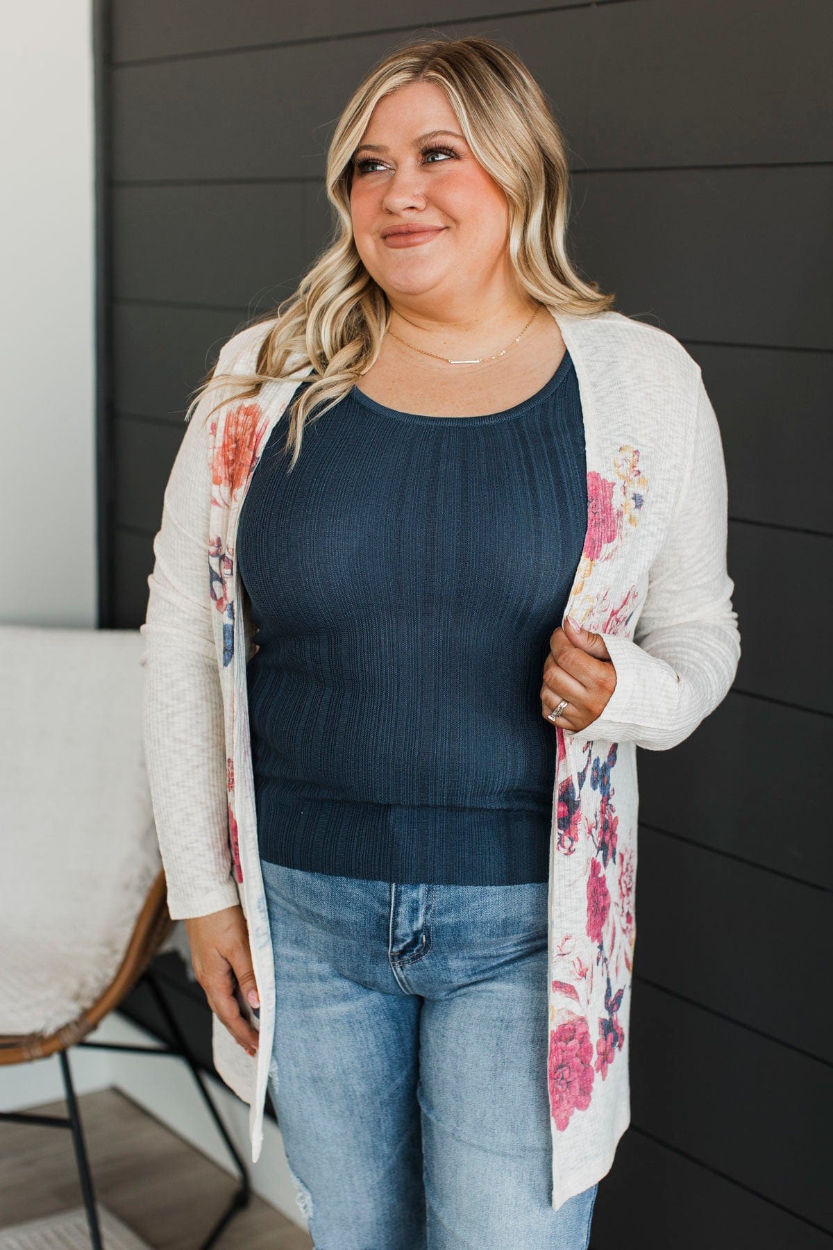 Any Day Now Floral Cardigan- Ivory & Magenta - Image 4