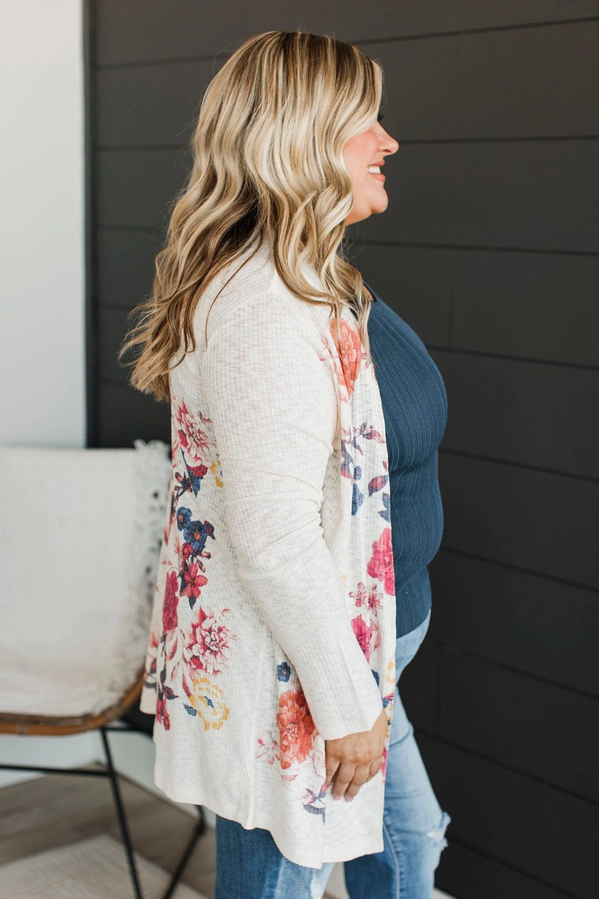 Any Day Now Floral Cardigan- Ivory & Magenta - Image 6
