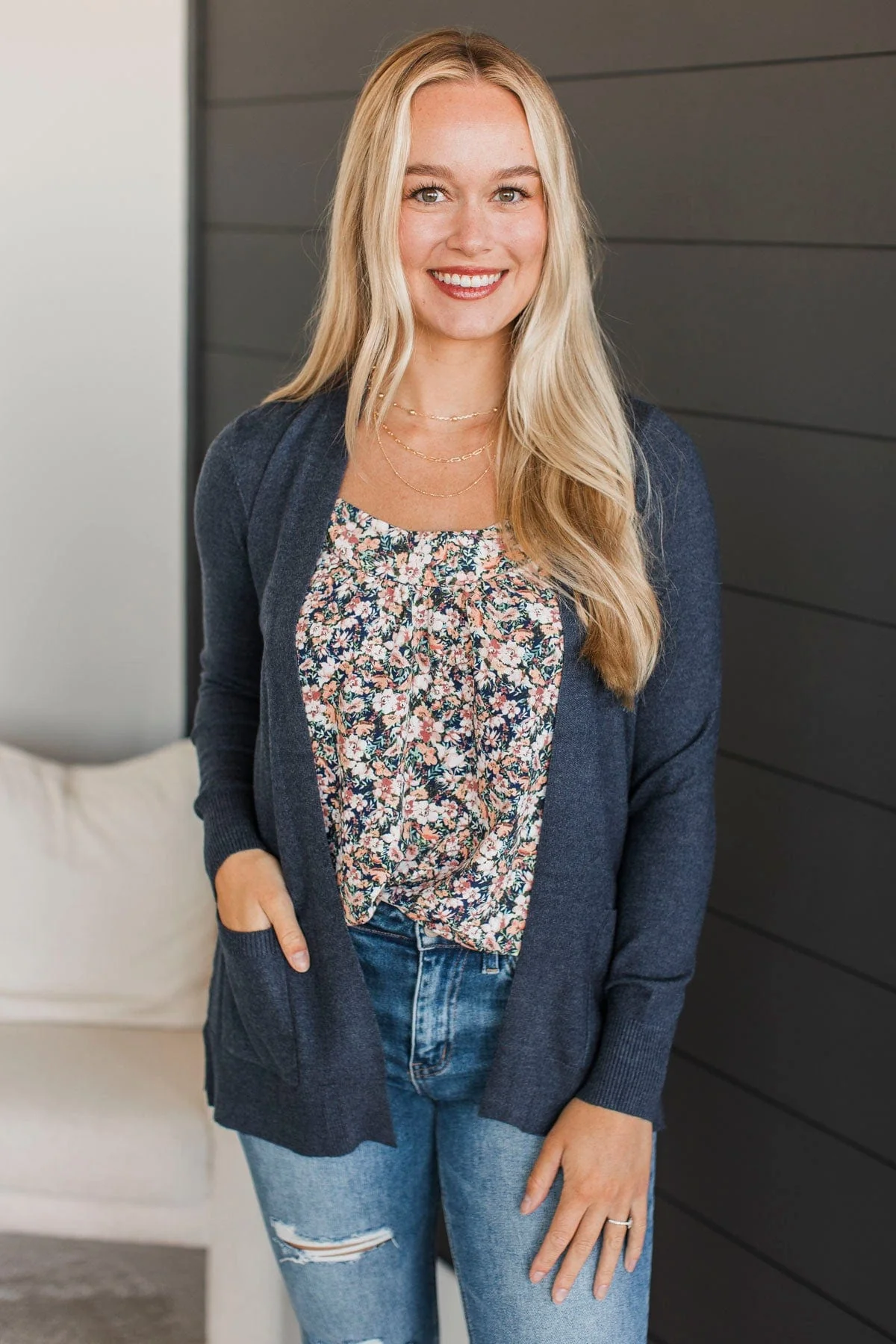 Any Time Now Knit Cardigan- Navy