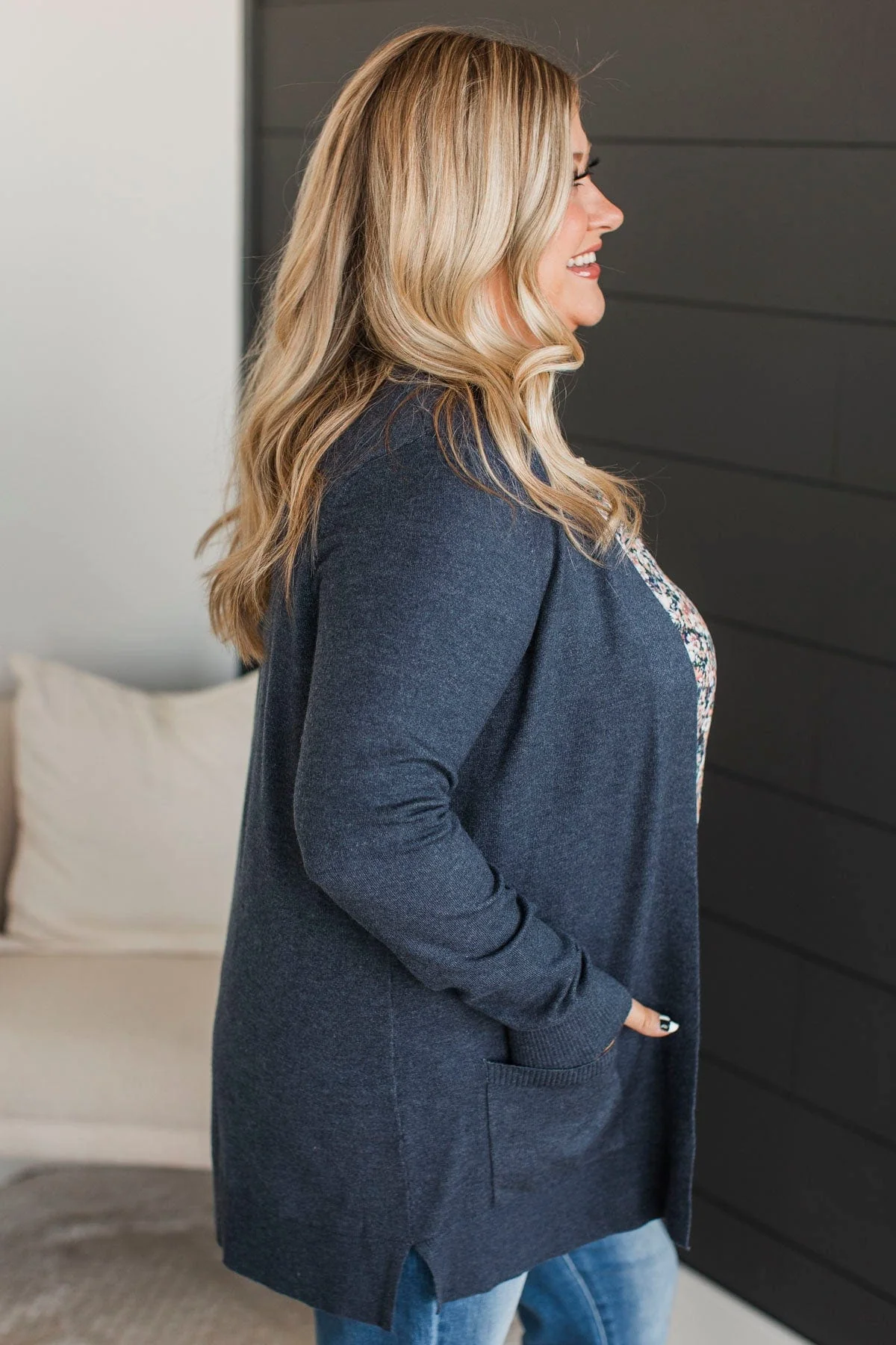 Any Time Now Knit Cardigan- Navy - Image 6