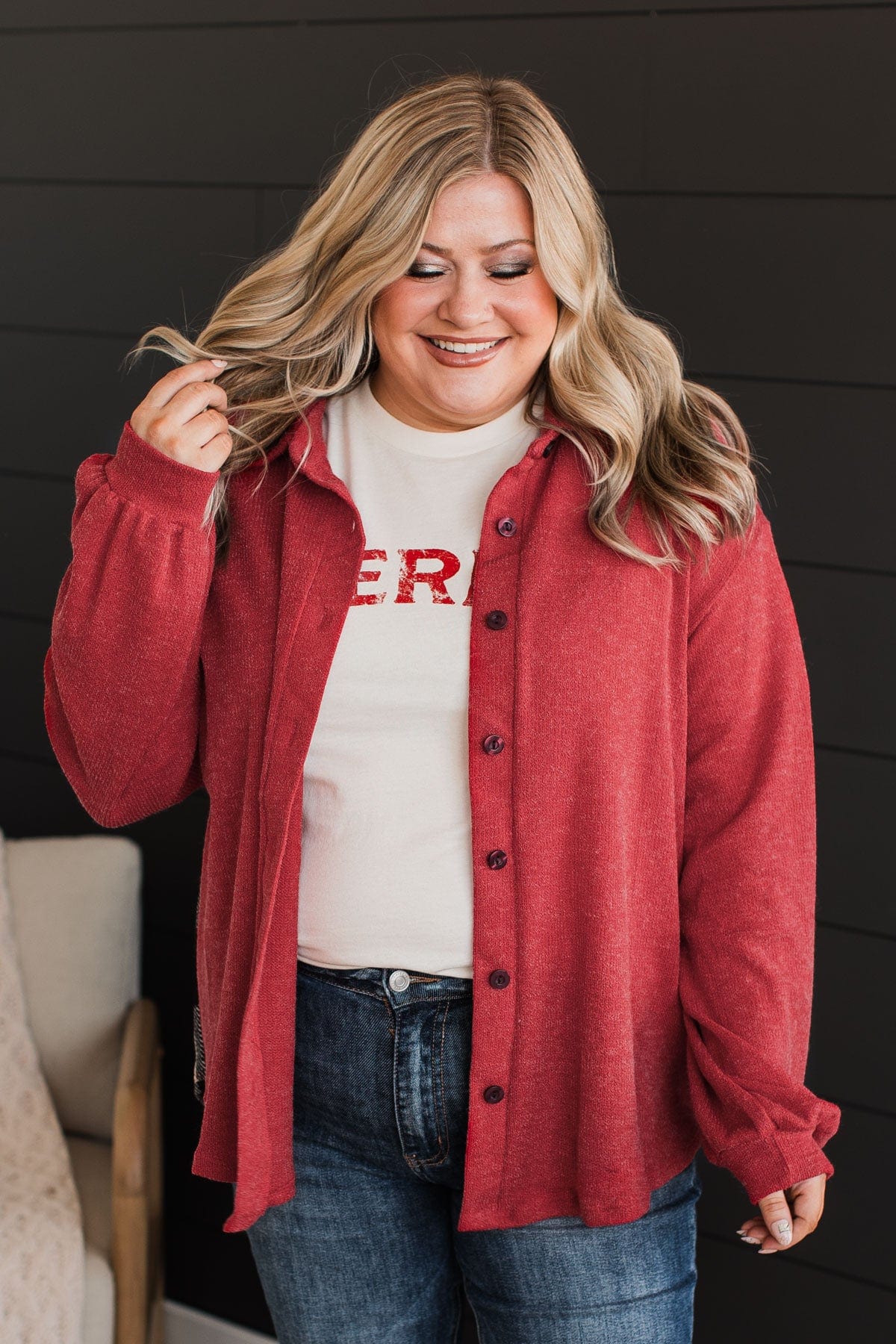 Anything But Average Button Top- Red & White Buffalo Plaid - Image 5
