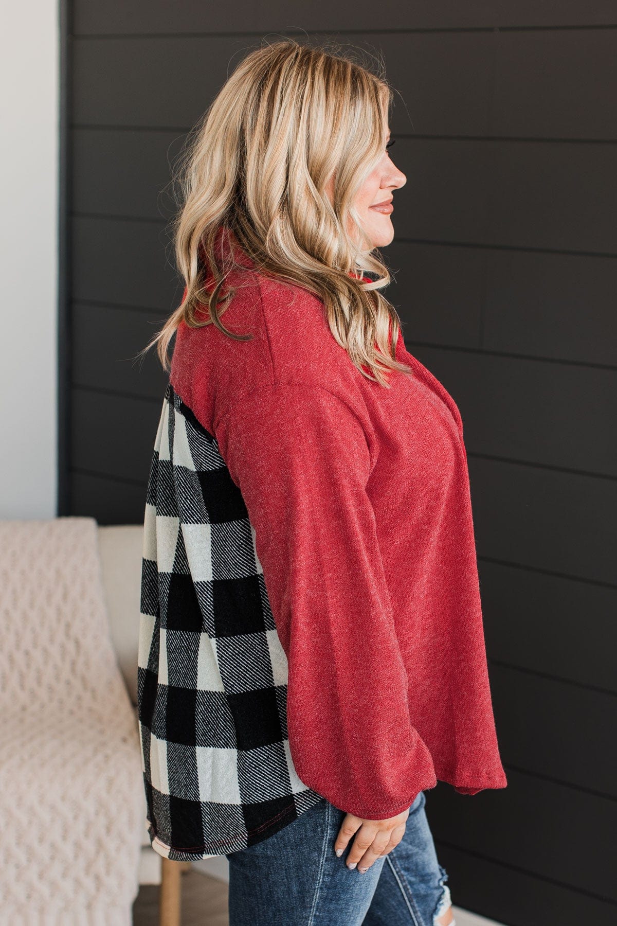 Anything But Average Button Top- Red & White Buffalo Plaid - Image 6