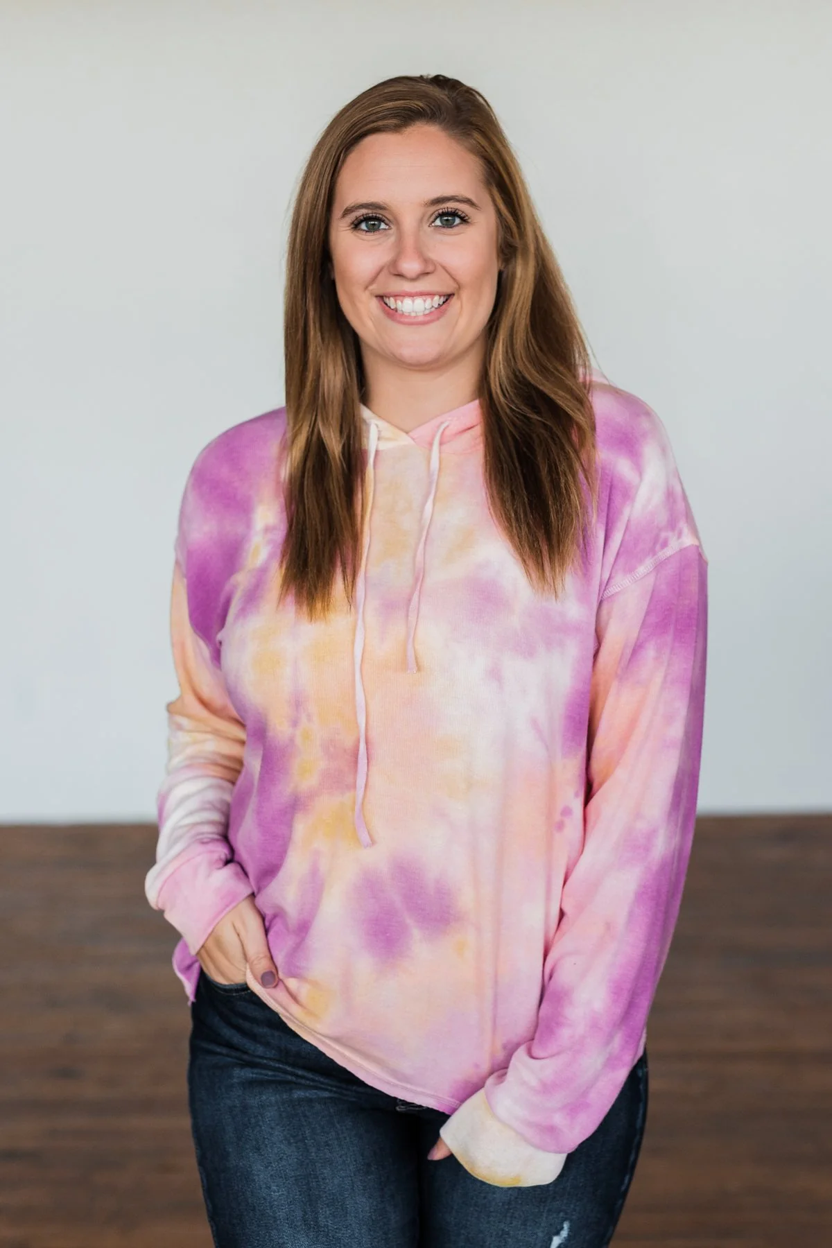Anything But Simple Tie Dye Hoodie- Magenta, Yellow, Pink - Image 6
