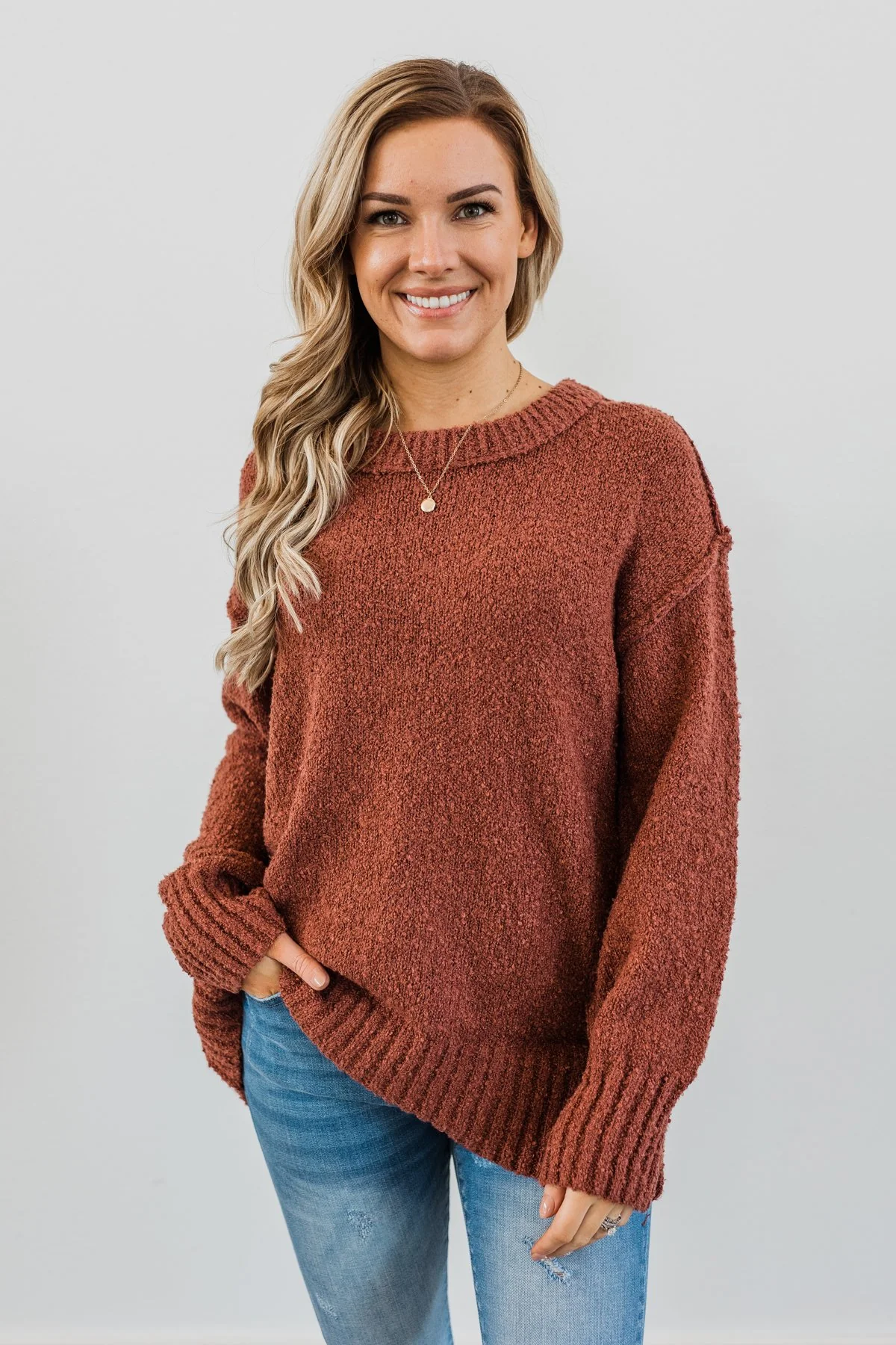 Anything Can Happen Knit Sweater- Deep Clay - Image 2