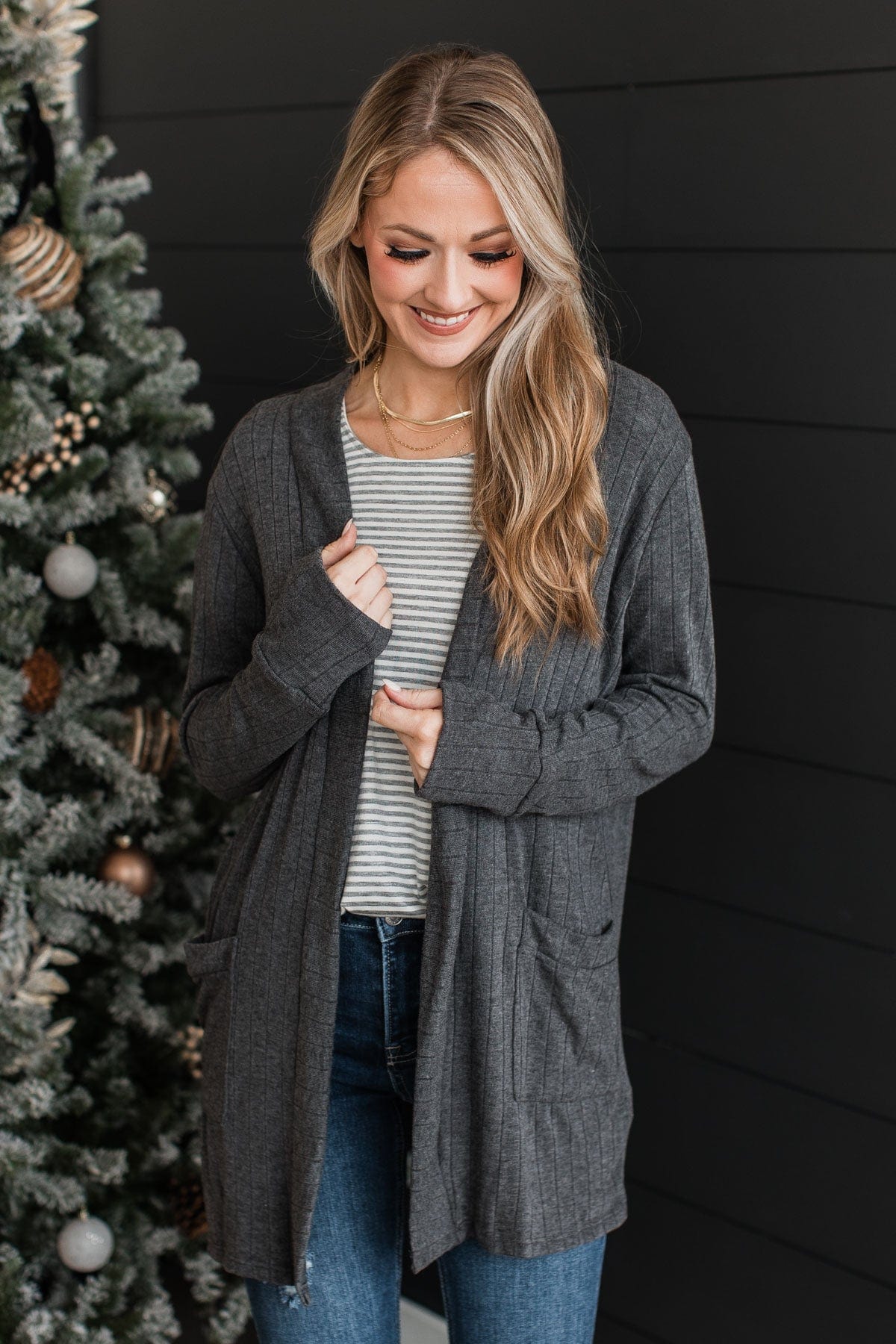 Anything For Love Knit Cardigan- Charcoal - Image 4